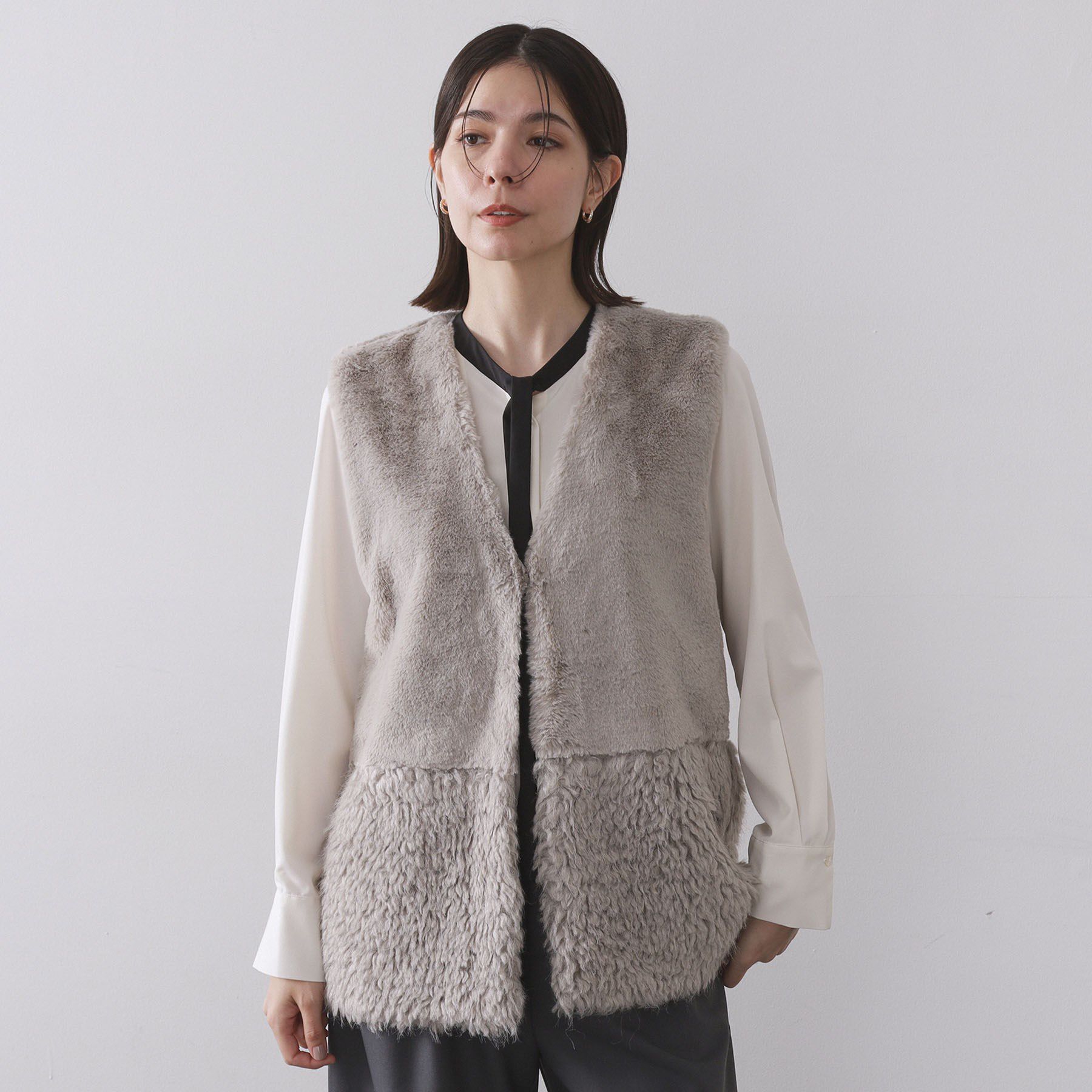 OPAQUE.CLIP「フェイクファー&times;フェイクボアドッキングジレ【洗濯機OK】」|ベスト・ジレ|