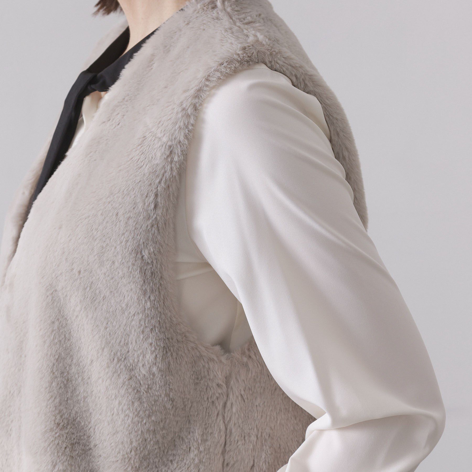 OPAQUE.CLIP「フェイクファー&times;フェイクボアドッキングジレ【洗濯機OK】」|ベスト・ジレ|