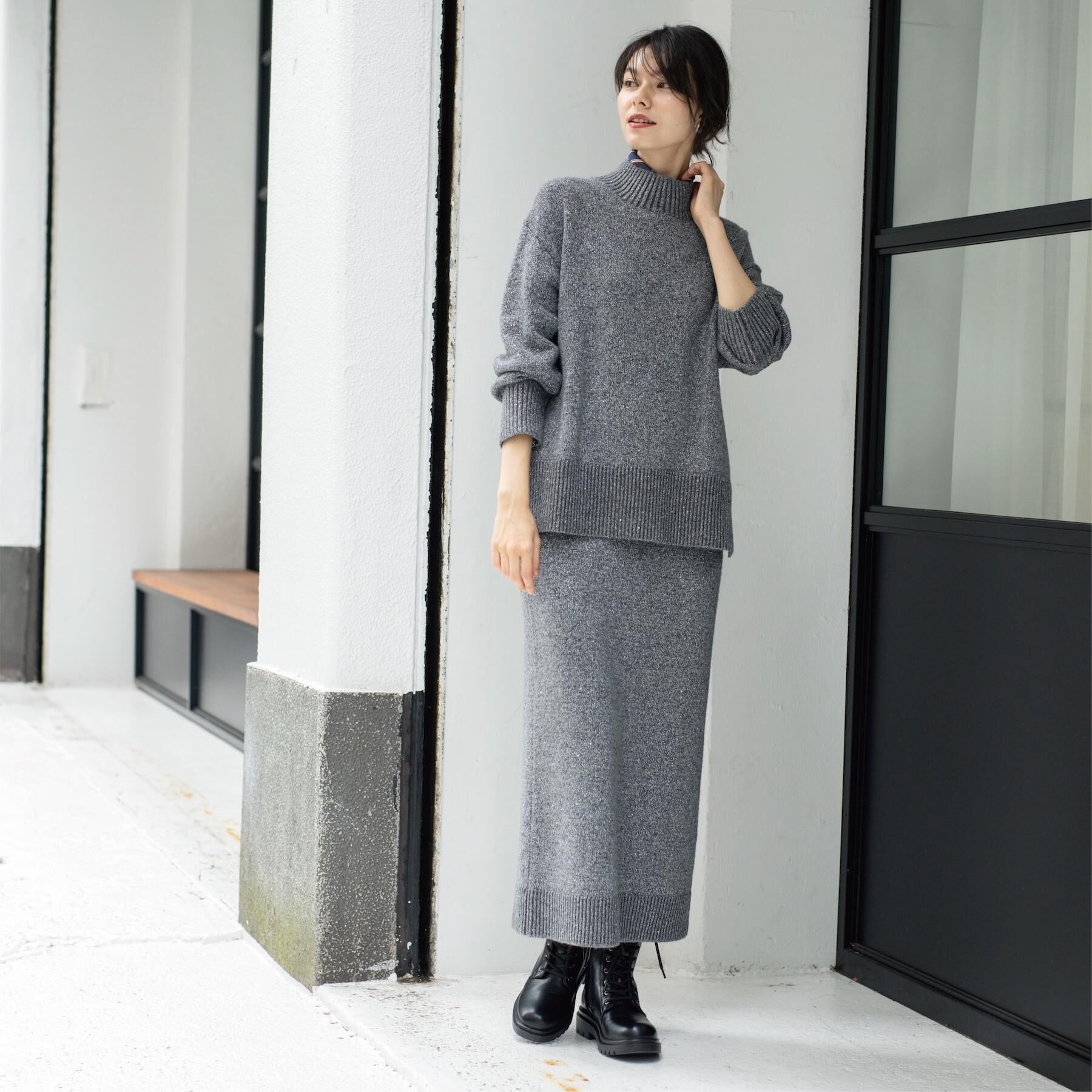 OPAQUE.CLIP「ラメスパンコールハイネックニット/セットアップ対応可【洗濯機OK】」|ニット・セーター|