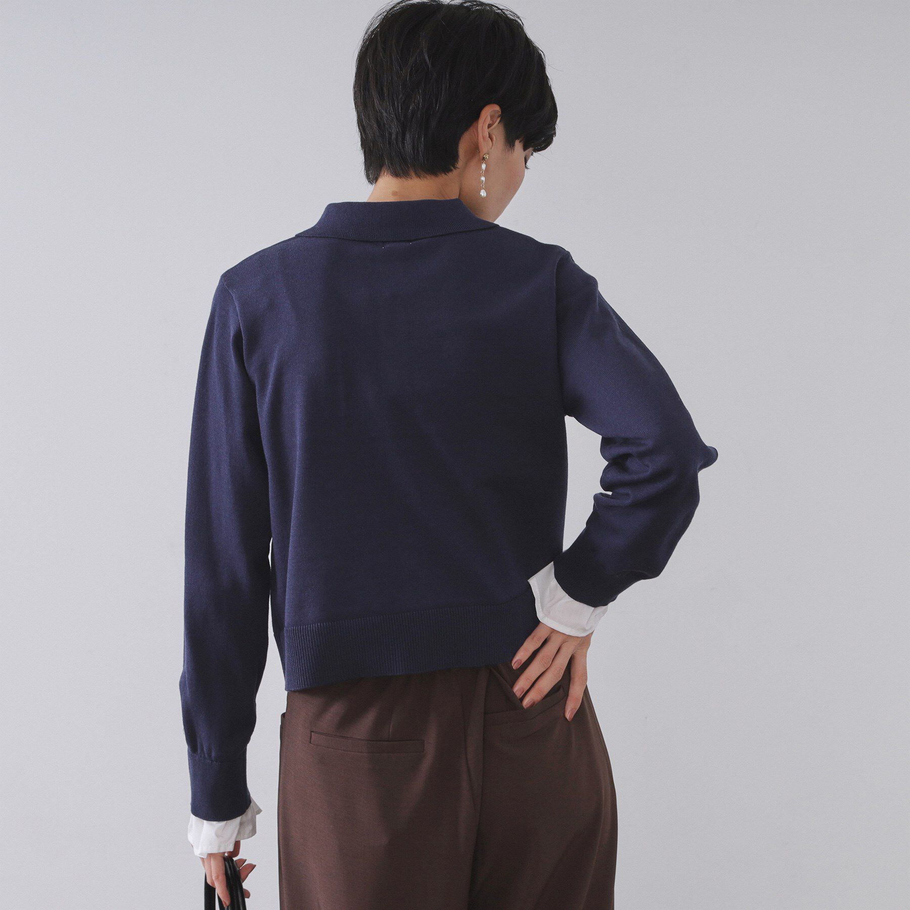 OPAQUE.CLIP「袖口ドッキング ポロ衿デザインニット【洗濯機OK】」|ニット・セーター|