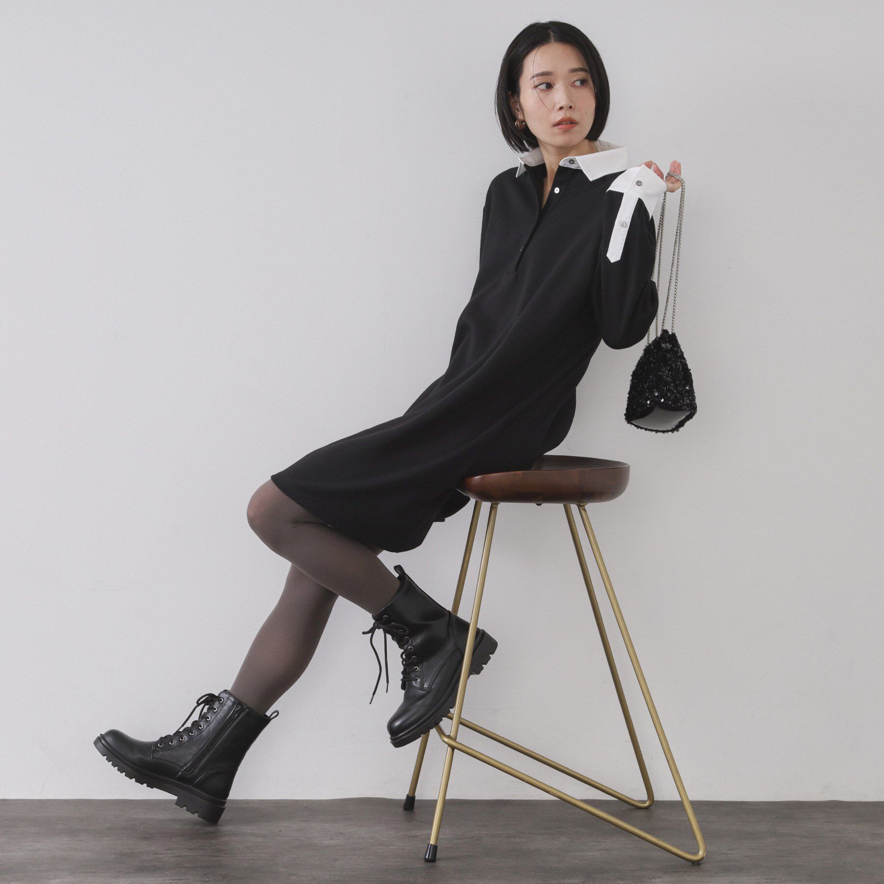 OPAQUE.CLIP「ポロ衿配色ミニワンピース【洗濯機OK】」|ワンピース|