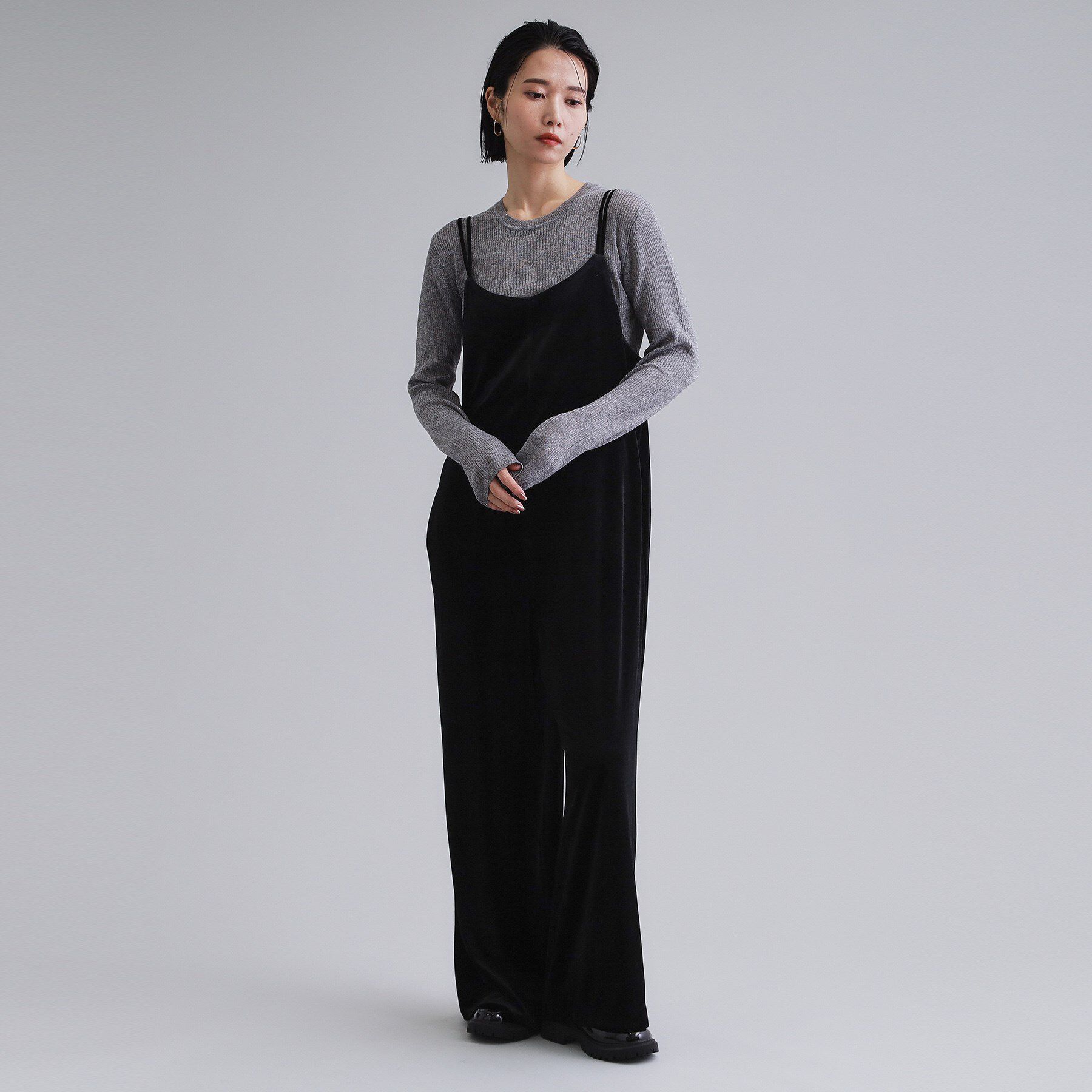 OPAQUE.CLIP「【es】ベロアサロペット【洗濯機OK】」|オールインワン|