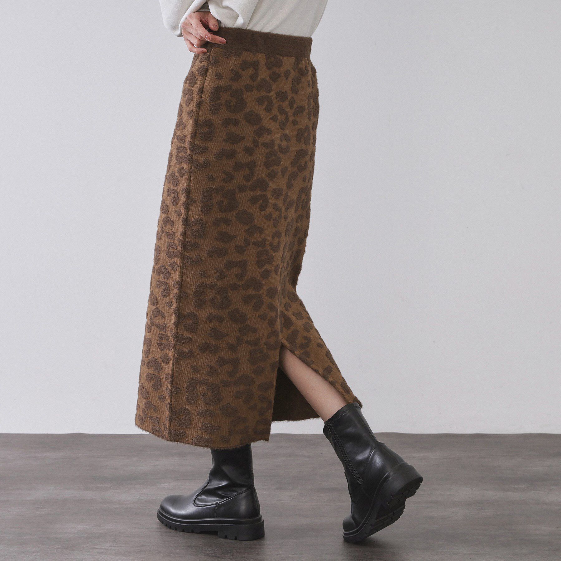 OPAQUE.CLIP「レオパードジャカードニットスカート【洗濯機OK】」|スカート|