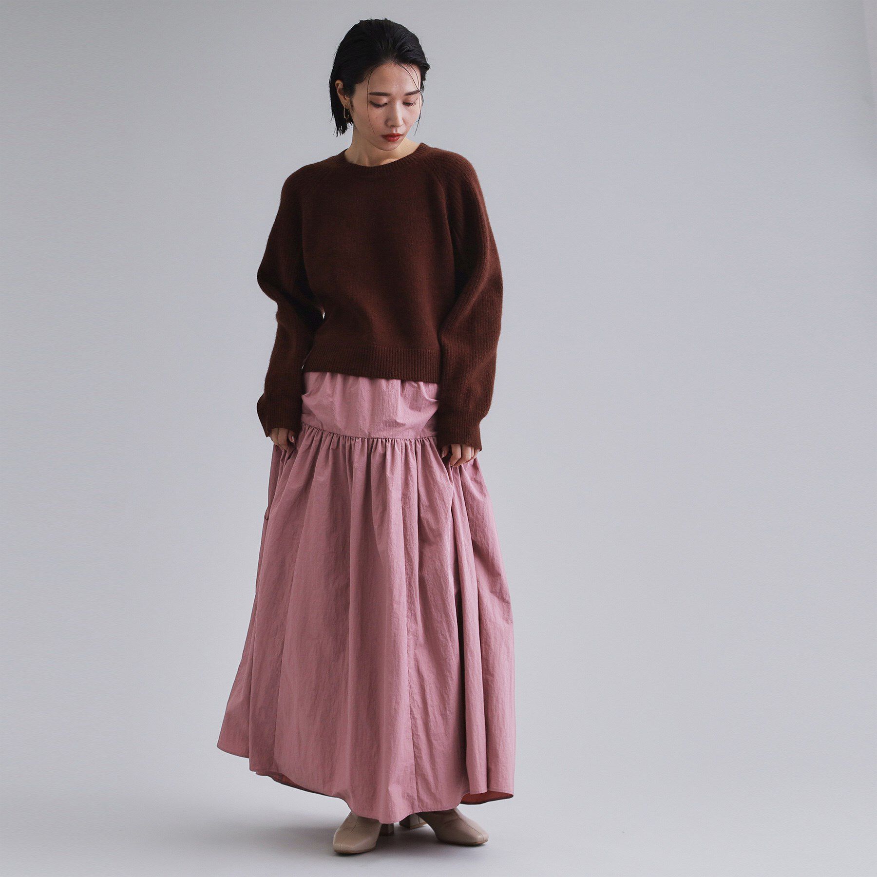 OPAQUE.CLIP「【es】ナイロンティアードマキシスカート【洗濯機OK】」|スカート|