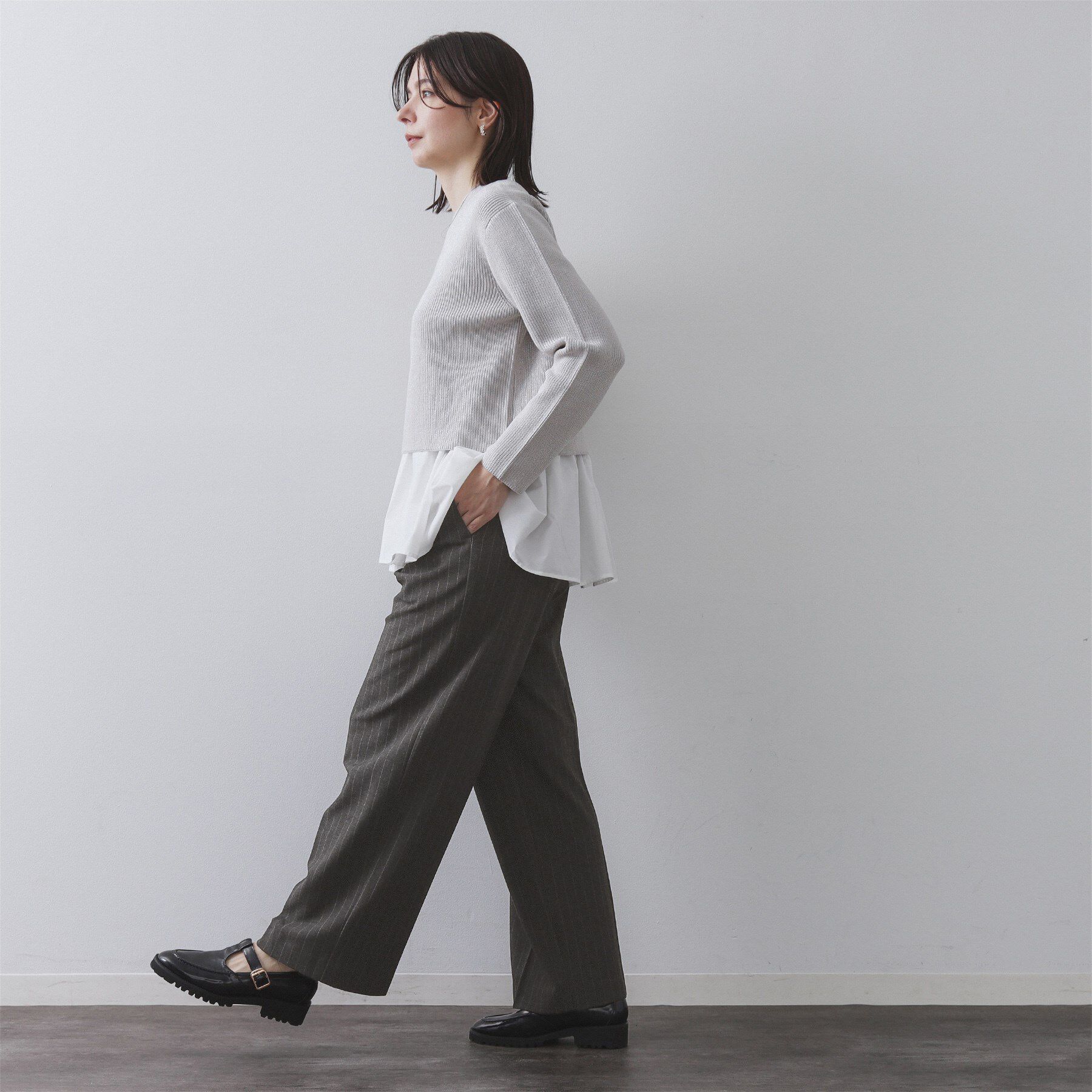 OPAQUE.CLIP「ピンストライプイージーワイドパンツ【吸湿発熱/ストレッチ/洗濯機OK】」|その他|