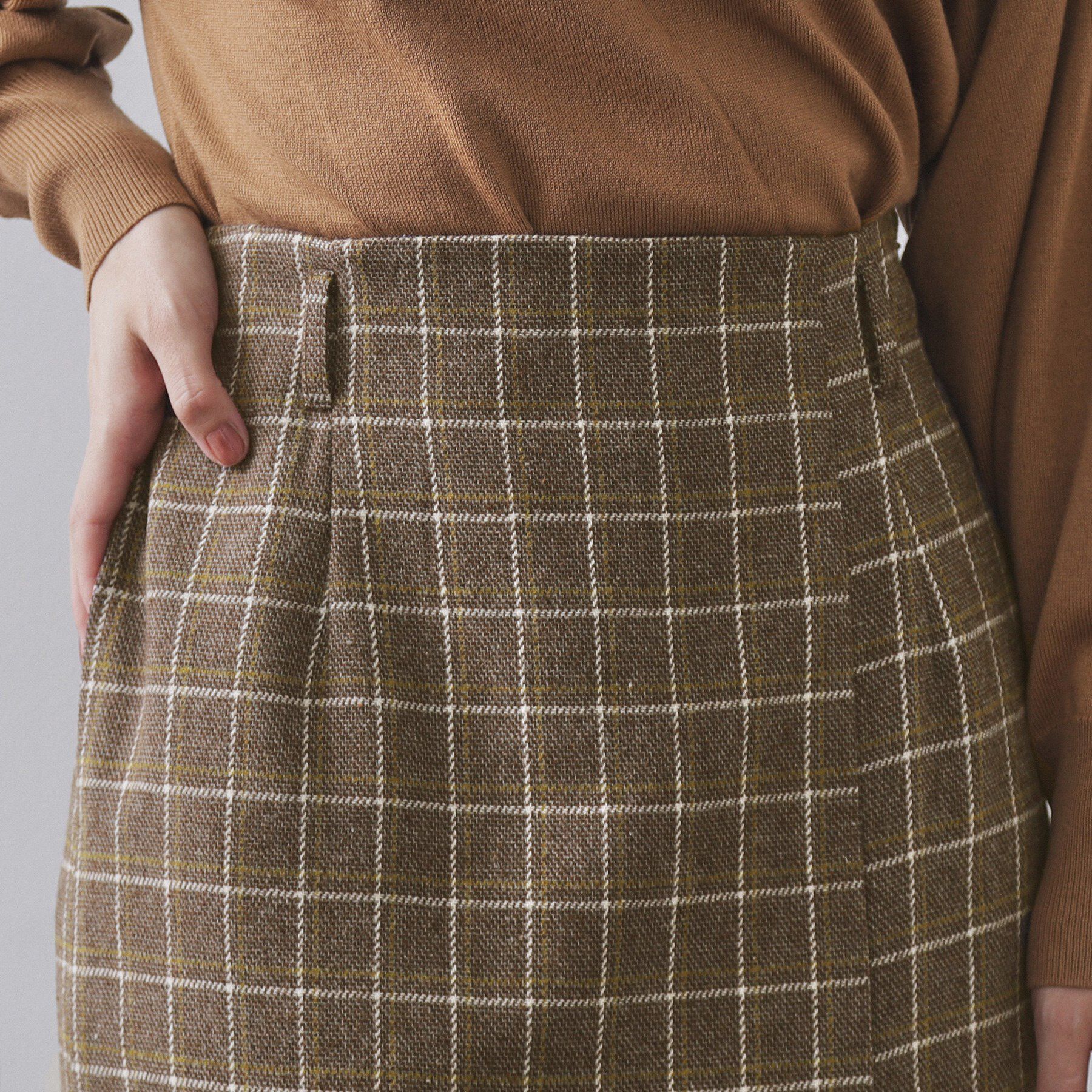 OPAQUE.CLIP「チェックツイード ラップ風ナロースカート【洗濯機OK】」|スカート|