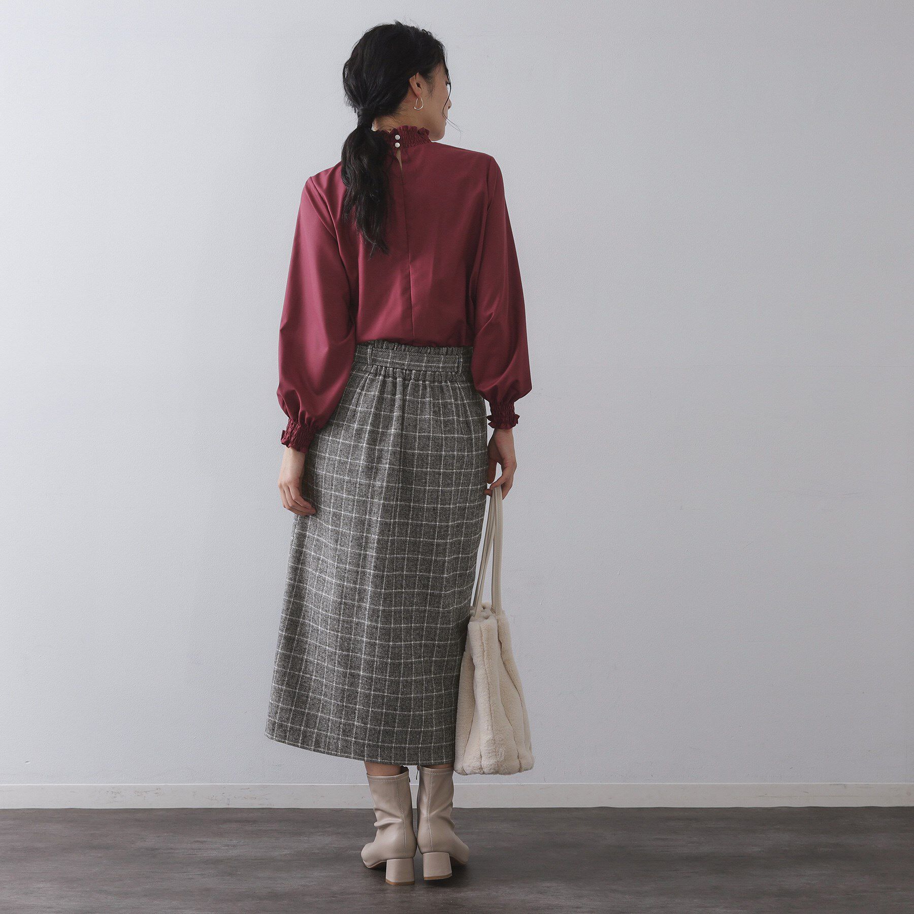 OPAQUE.CLIP「チェックツイード ラップ風ナロースカート【洗濯機OK】」|スカート|
