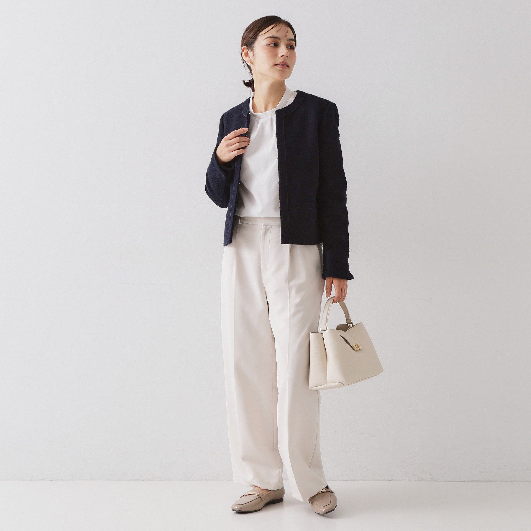 OPAQUE.CLIP「≪通勤・セレモニー対応≫ コットンツイードジャケット」|ノーカラージャケット|