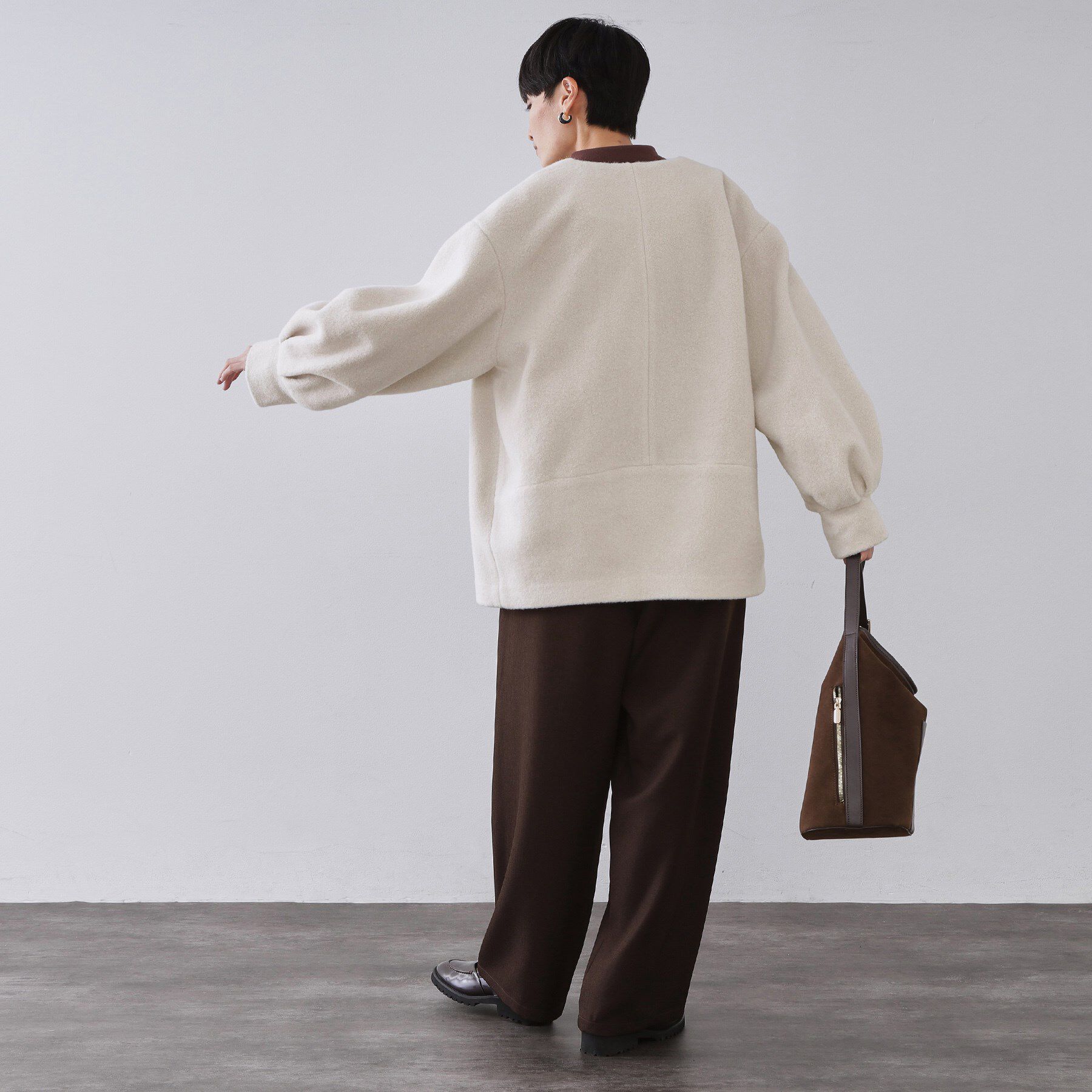 OPAQUE.CLIP「もこもこノーカラージップミドルコート【洗える】」|ノーカラーコート|