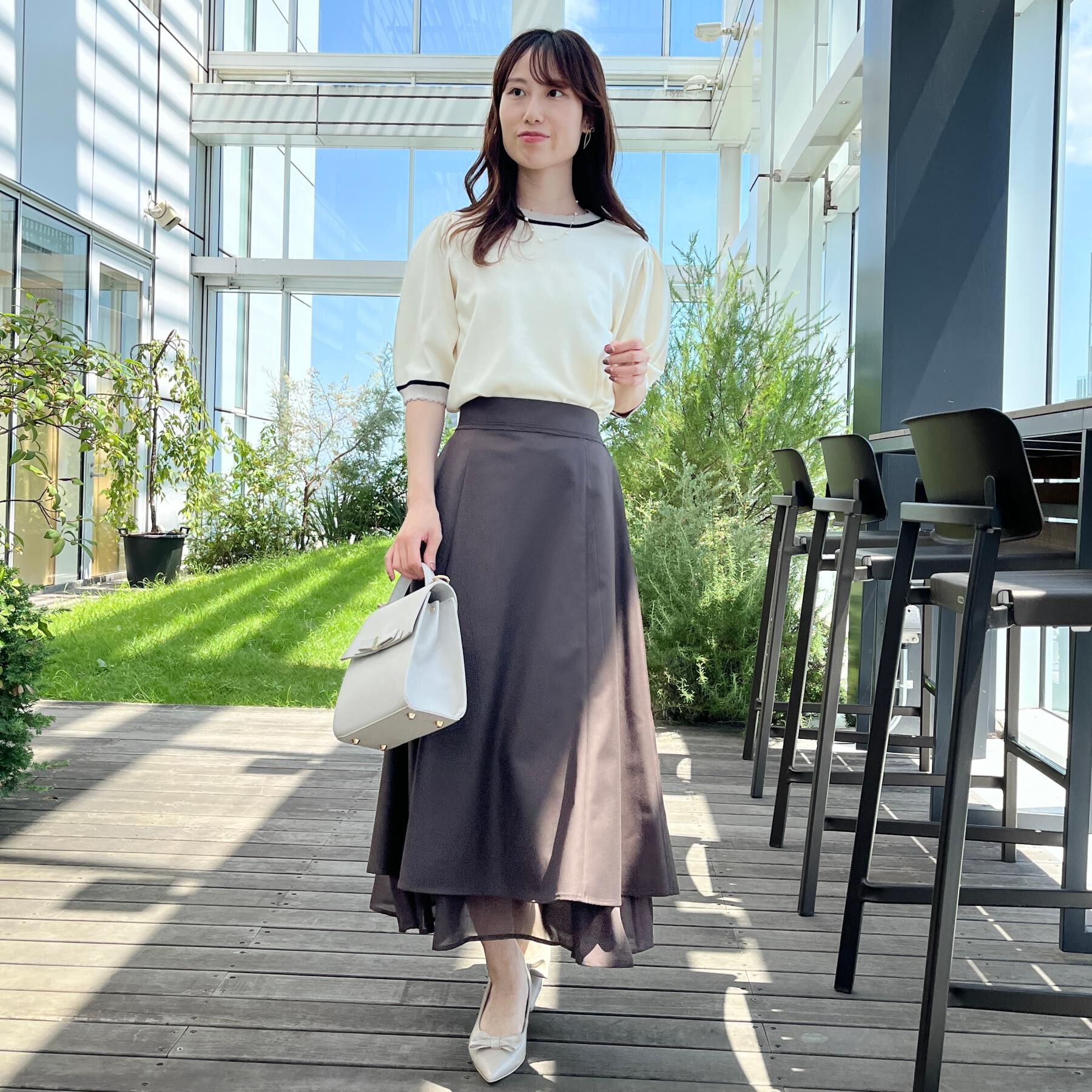 Couture broach「【5分袖・華奢見え・通勤】配色スカラ5分袖ニット」|ニット・セーター|