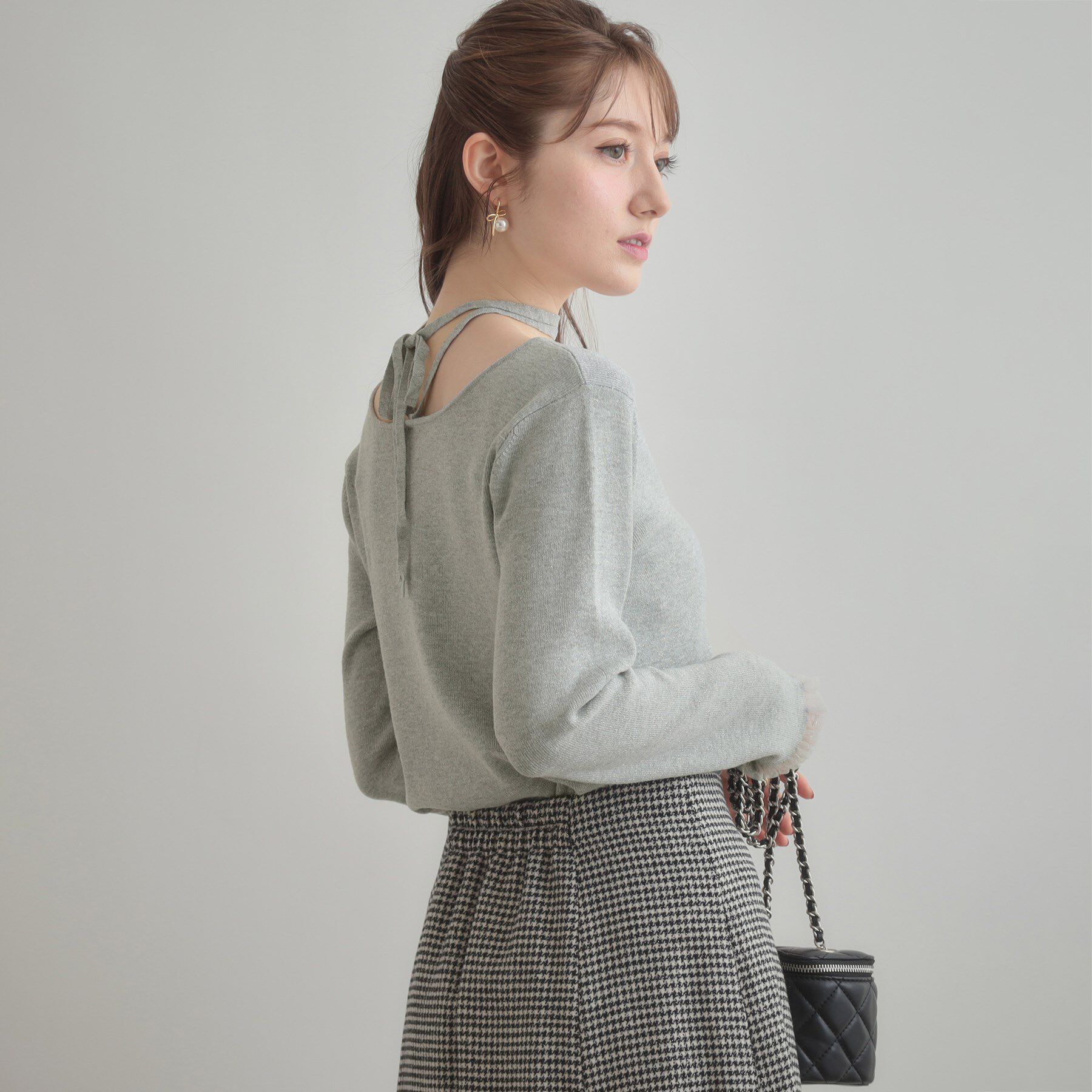 Couture broach「【大人可愛い・リボン取り外し可】前後2WAYラメリブ シアープチフリルニット」|ニット・セーター|