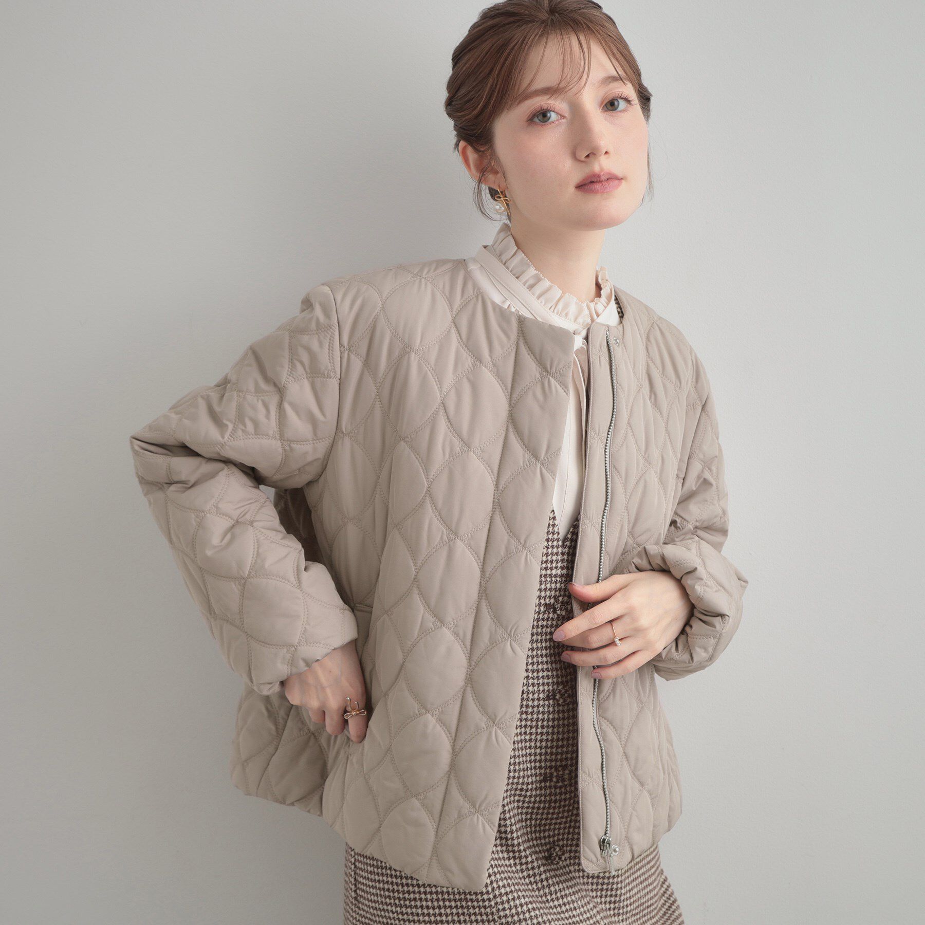 Couture broach「【撥水・大人可愛い】リボンキルティングジャケット」|ブルゾン・スタジャン|