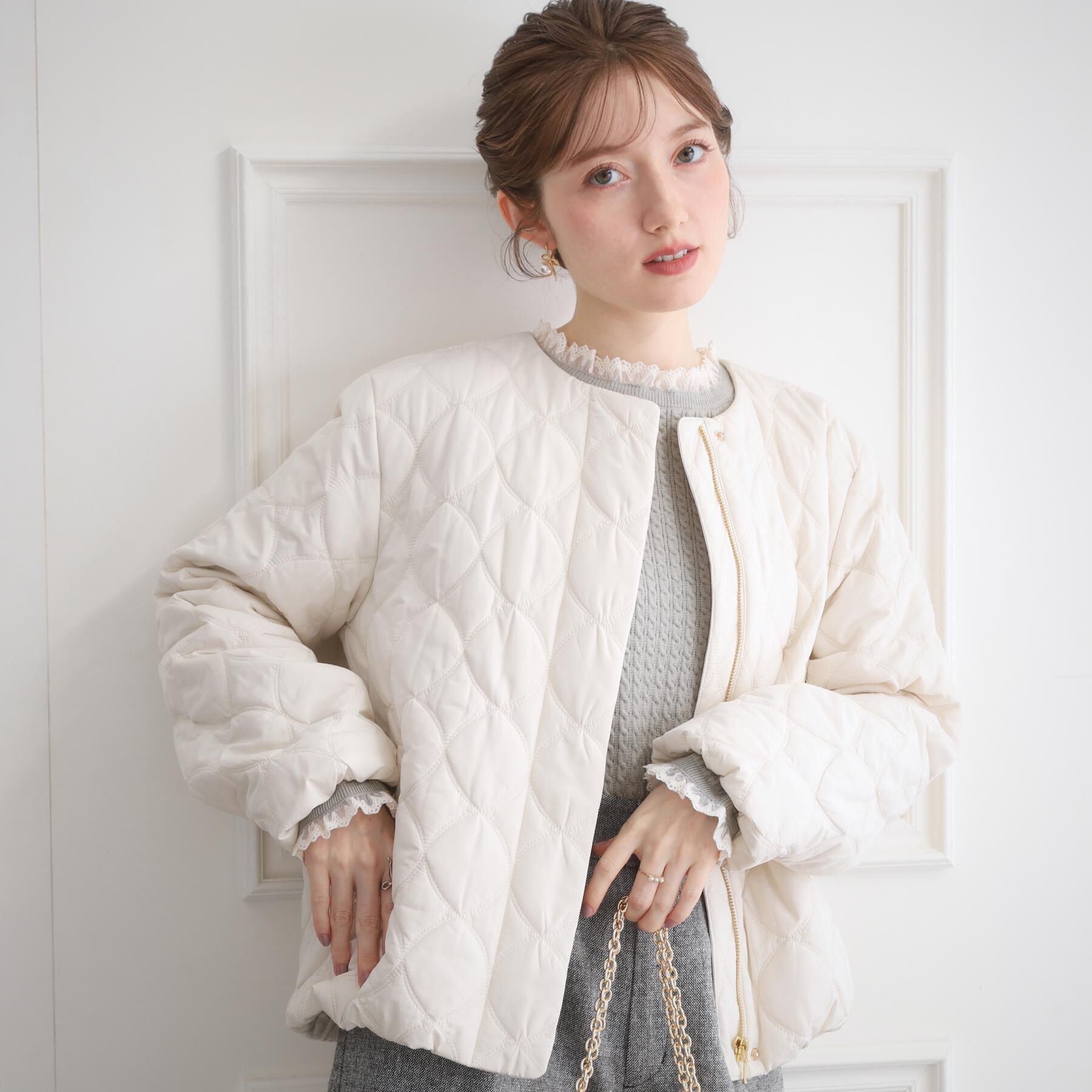 Couture broach「【撥水・大人可愛い】リボンキルティングジャケット」|ブルゾン・スタジャン|