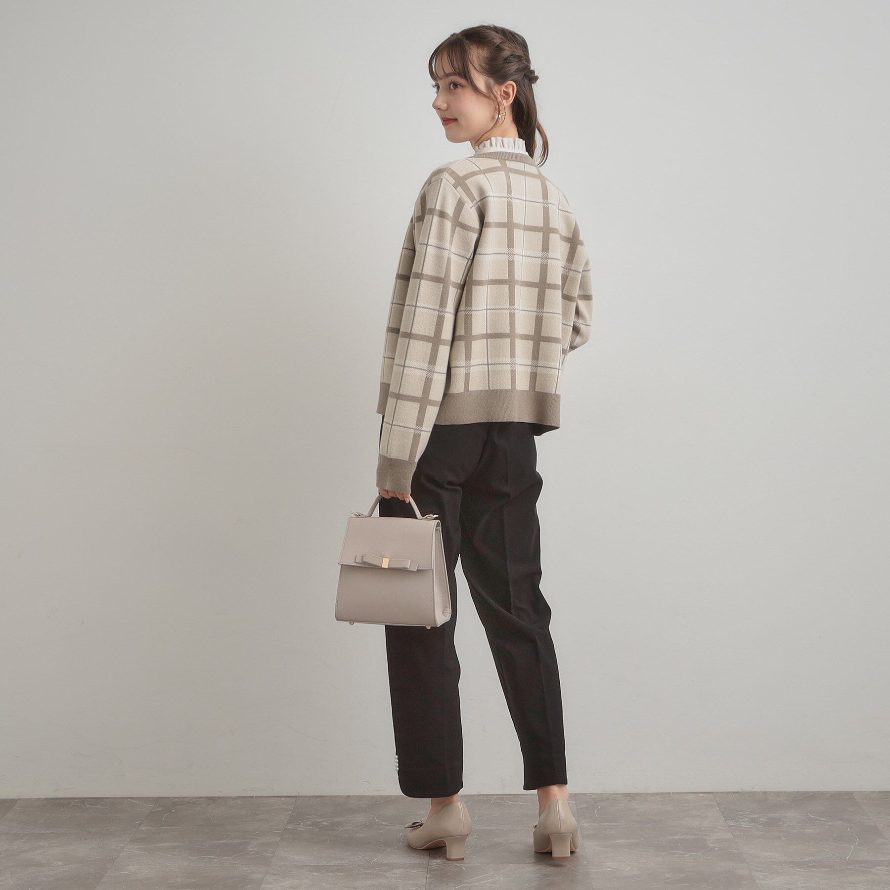 Couture broach「【大人可愛い・通勤】チェックジャカード ニットカーディガン」|カーディガン|