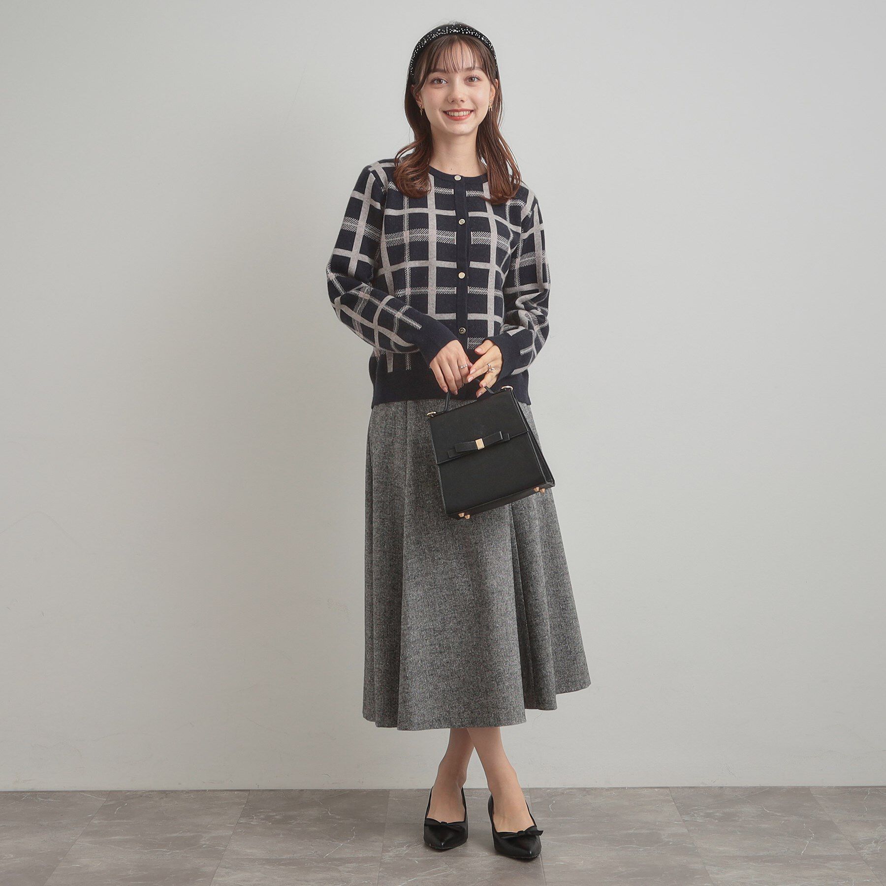 Couture broach「【大人可愛い・通勤】チェックジャカード ニットカーディガン」|カーディガン|