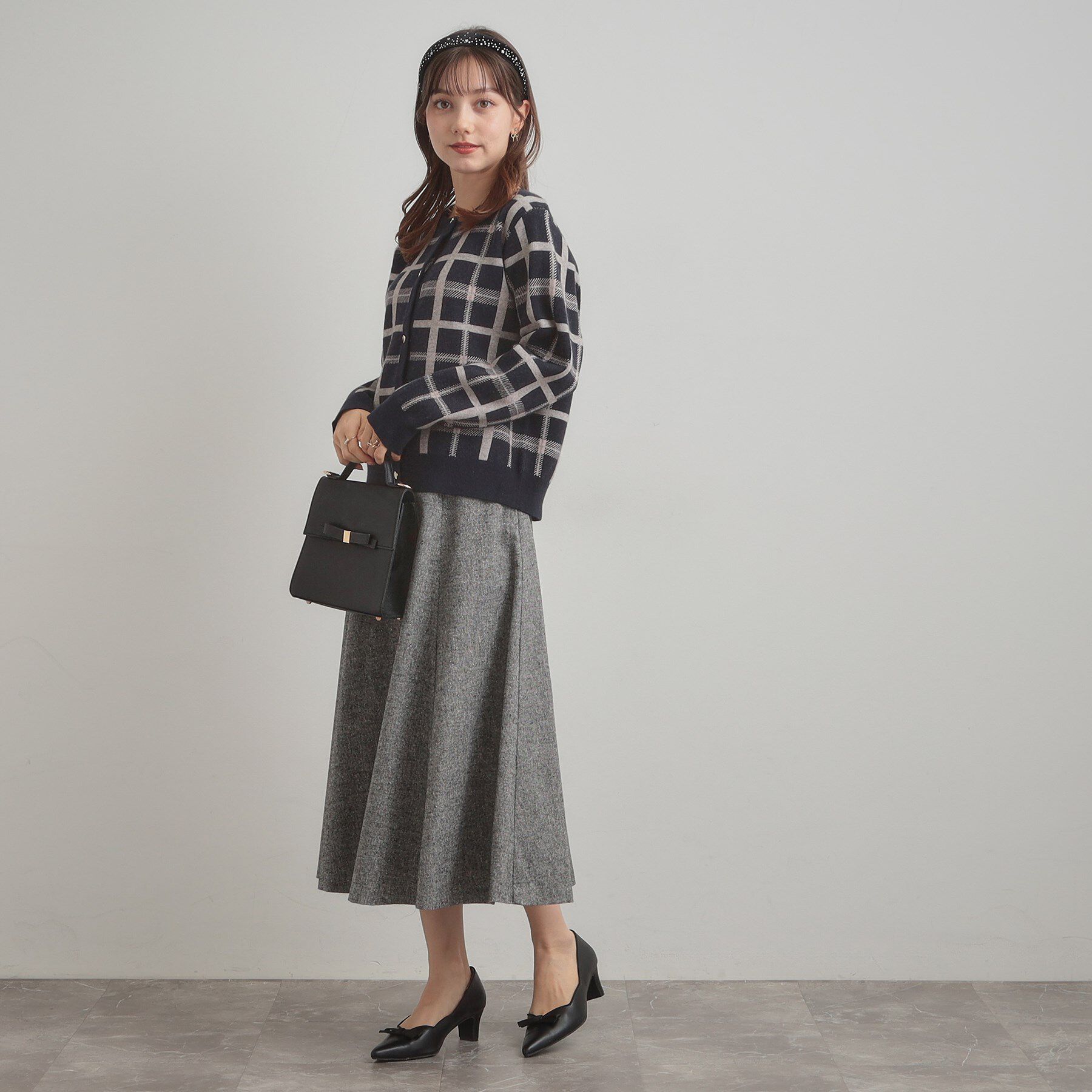 Couture broach「【大人可愛い・通勤】チェックジャカード ニットカーディガン」|カーディガン|