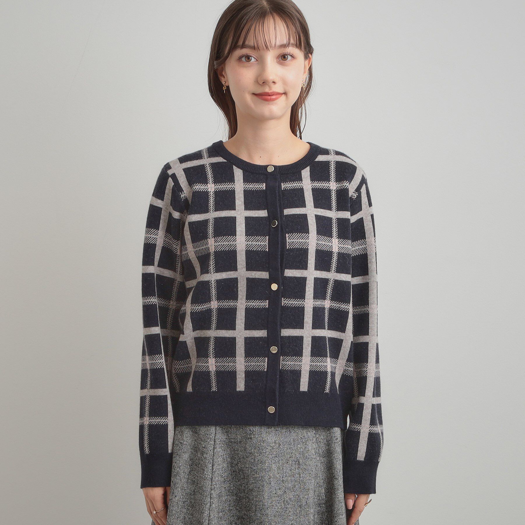 Couture broach「【大人可愛い・通勤】チェックジャカード ニットカーディガン」|カーディガン|