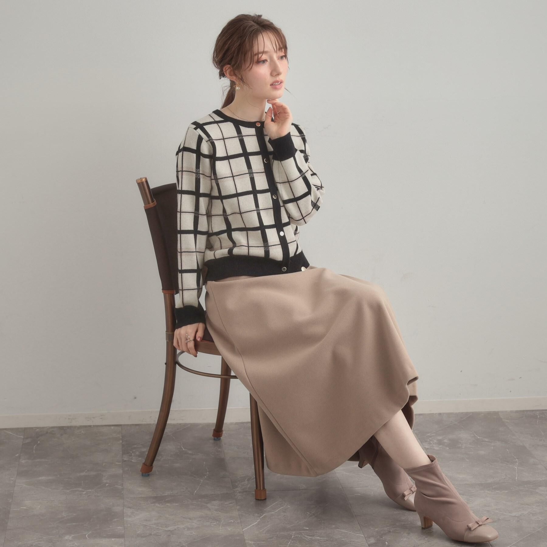 Couture broach「【大人可愛い・通勤】チェックジャカード ニットカーディガン」|カーディガン|