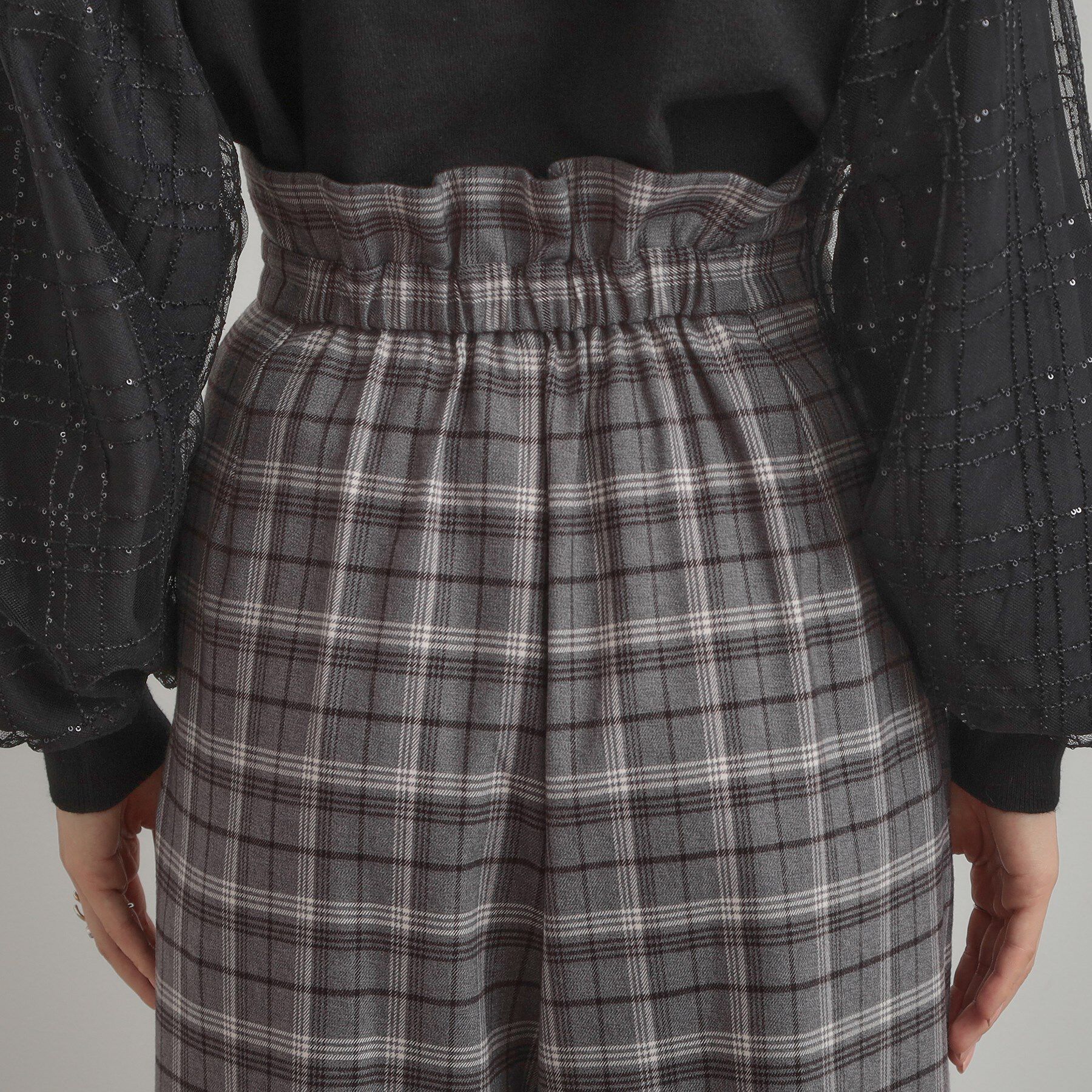 Couture broach「【大人可愛い】起毛先染めチェック柄 スカラウエスト ワイドパンツ」|その他|