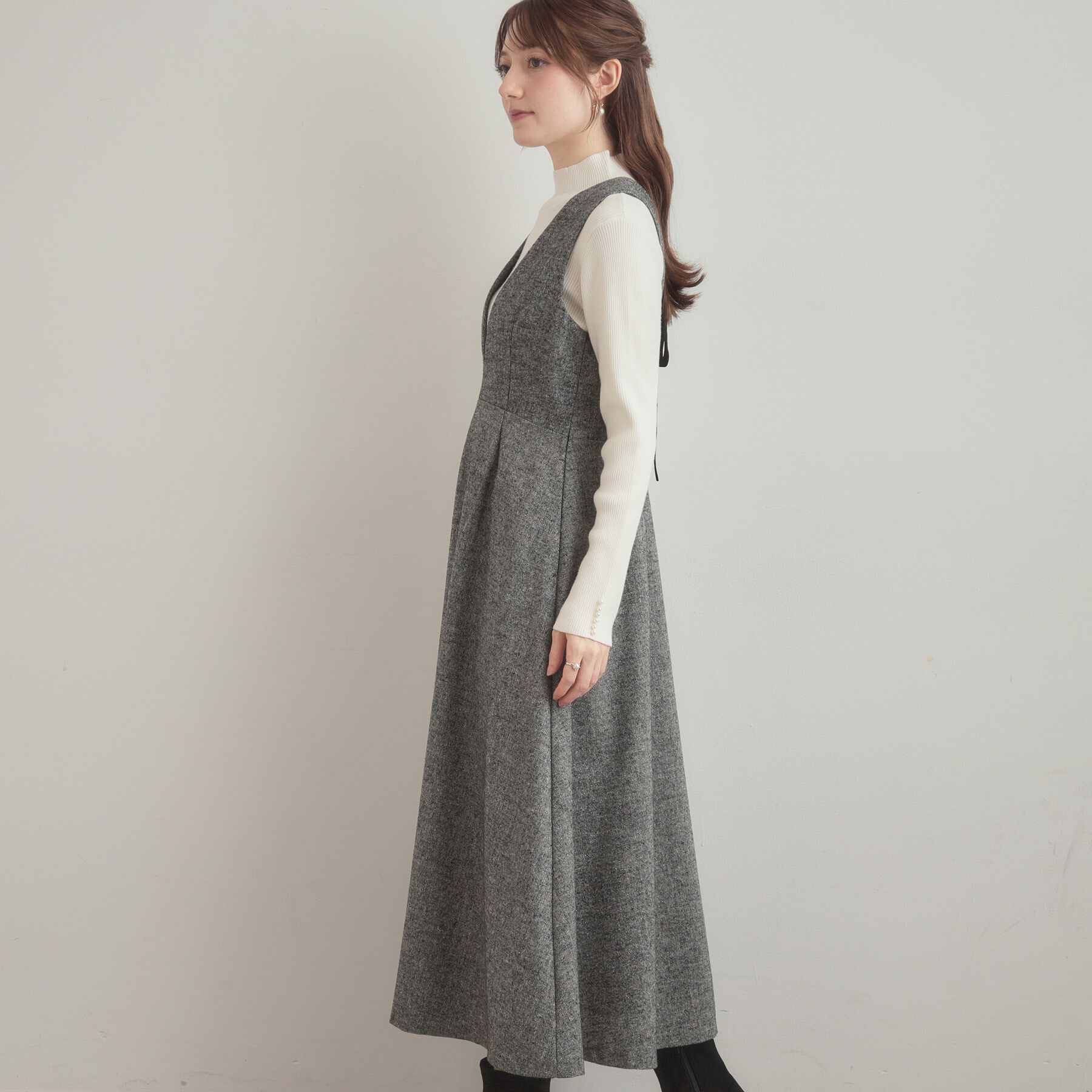 Couture broach「【通勤・大人上品】ラメツイード ジャンパースカート」|ワンピース|