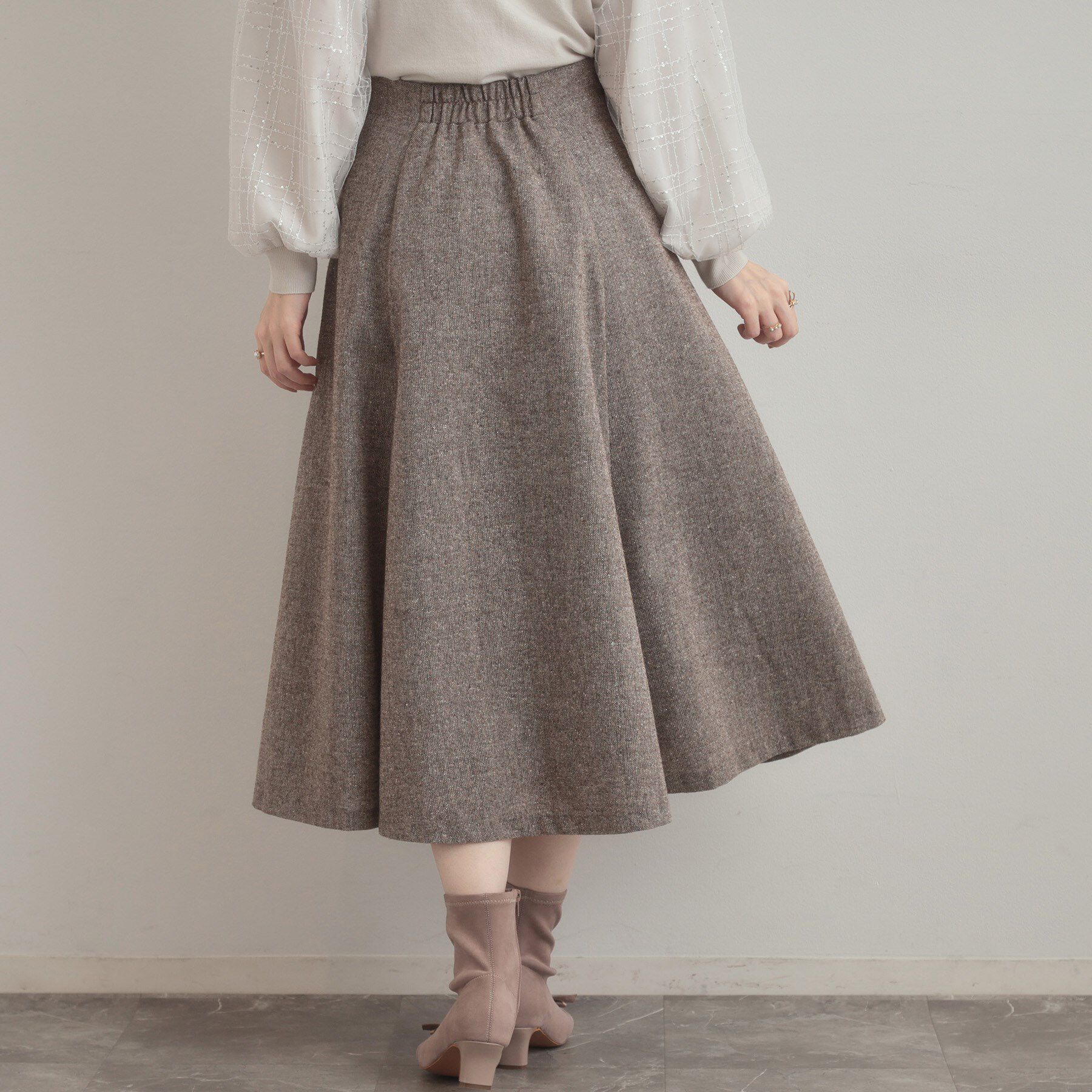 Couture broach「【通勤・大人上品】ラメツイード フレアスカート」|スカート|