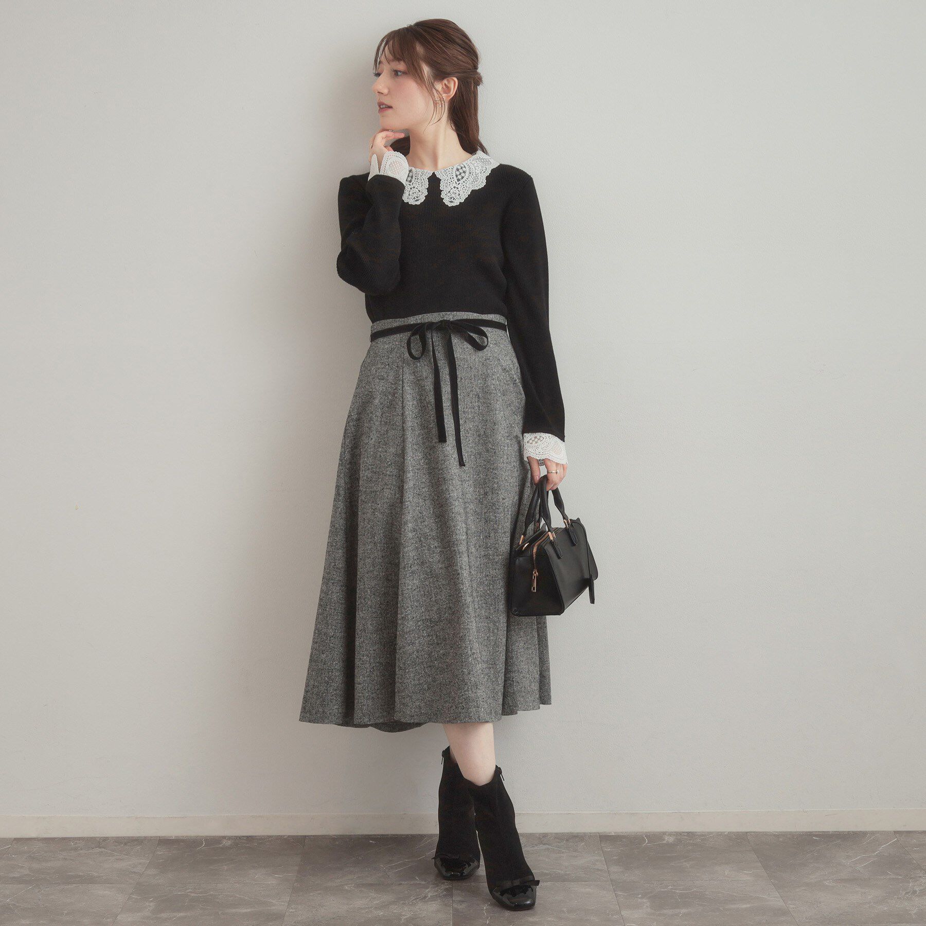 Couture broach「【通勤・大人上品】ラメツイード フレアスカート」|スカート|