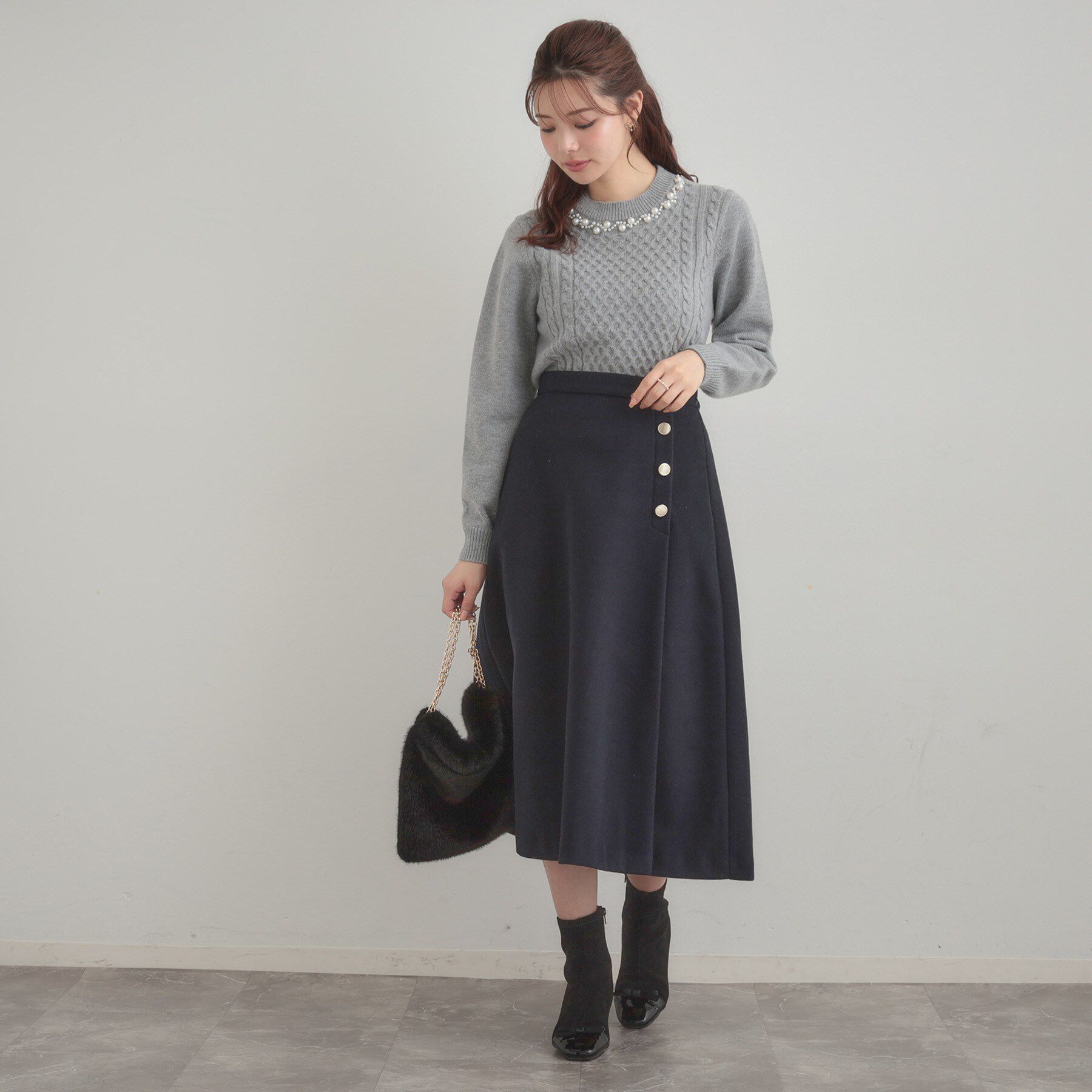 Couture broach「【きれいめ】パール調デザイン アラン柄ニット」|ニット・セーター|