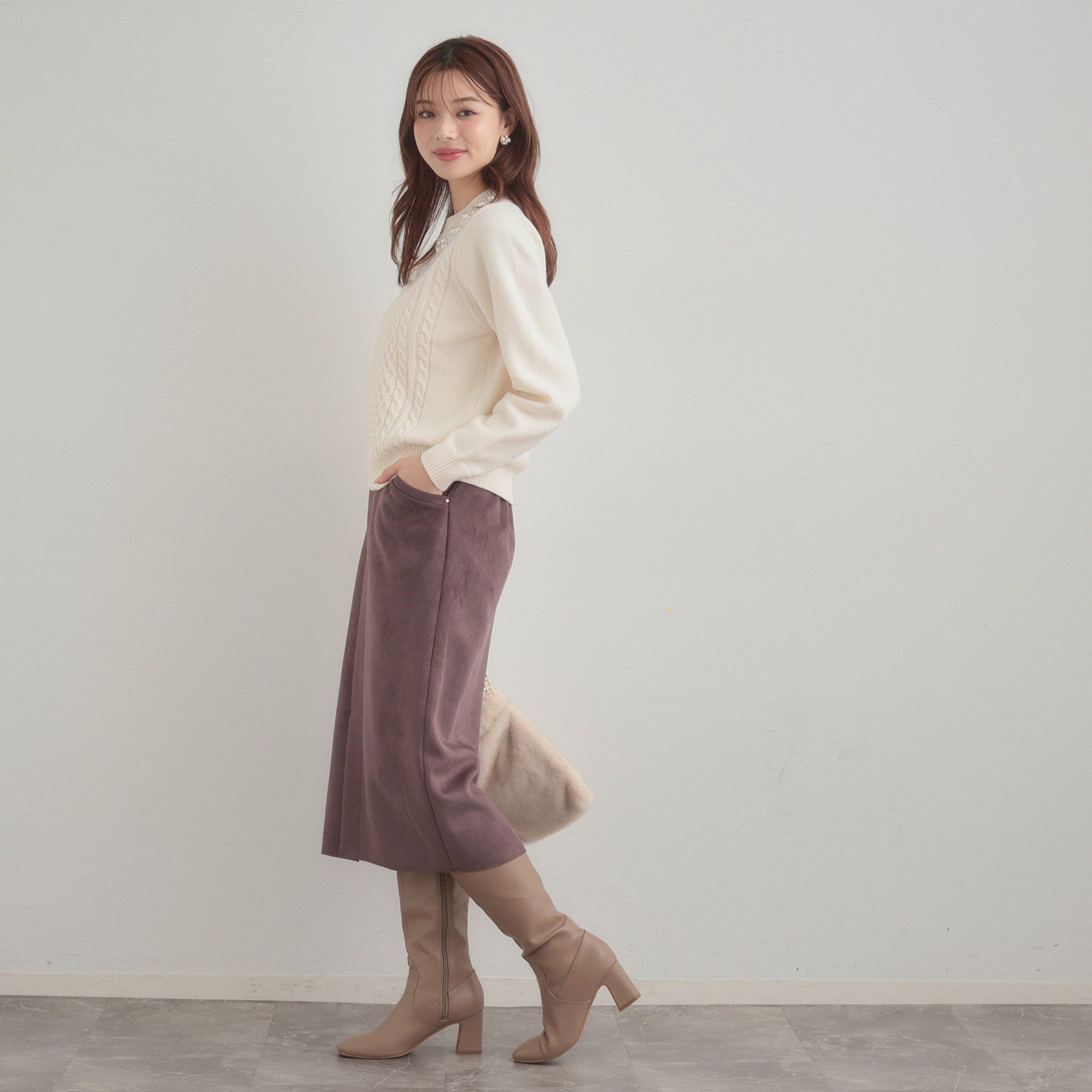 Couture broach「【きれいめ】パール調デザイン アラン柄ニット」|ニット・セーター|