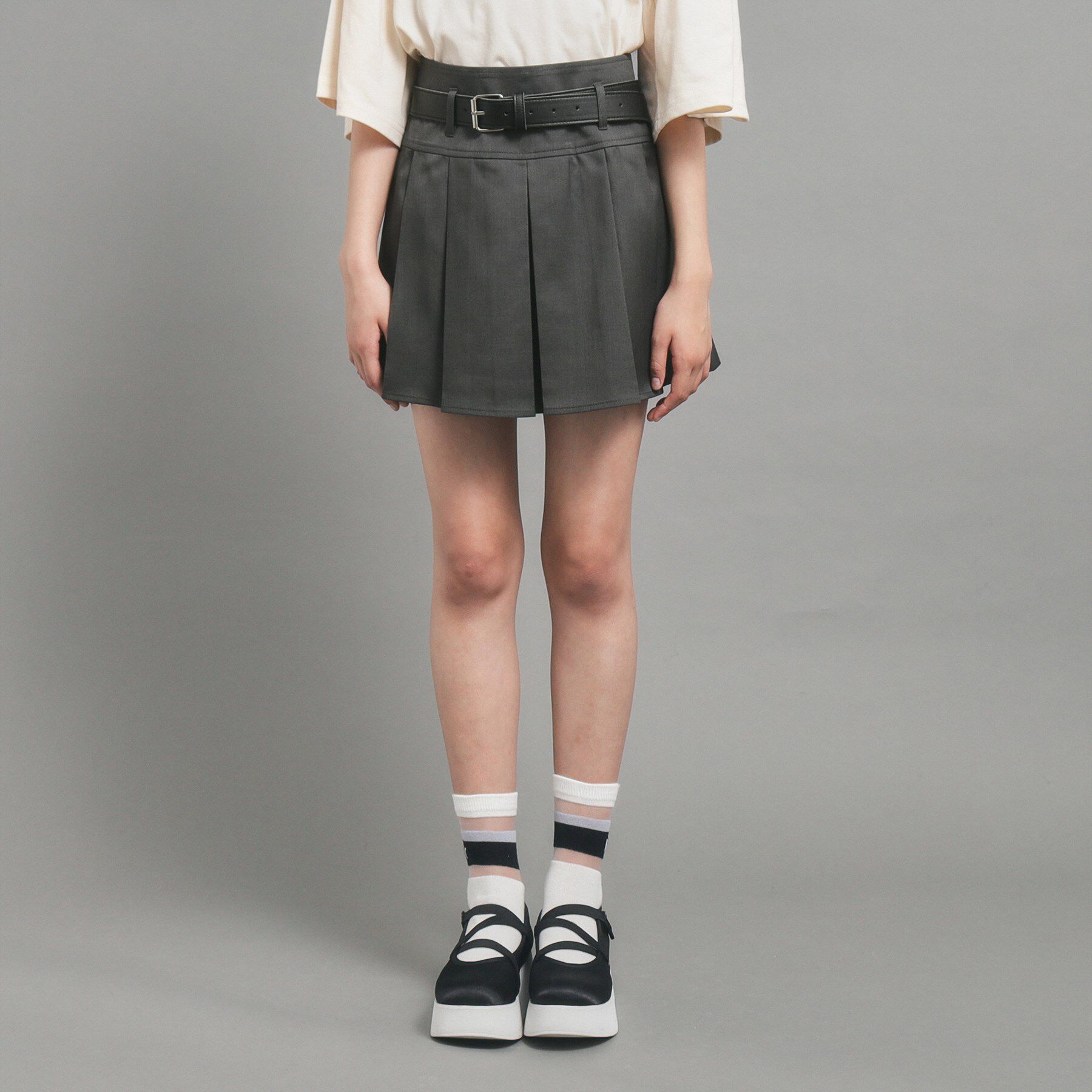 PINK-latte「【カラー追加/オールシーズン対応】ベルト付きプリーツスカート」|スカート|