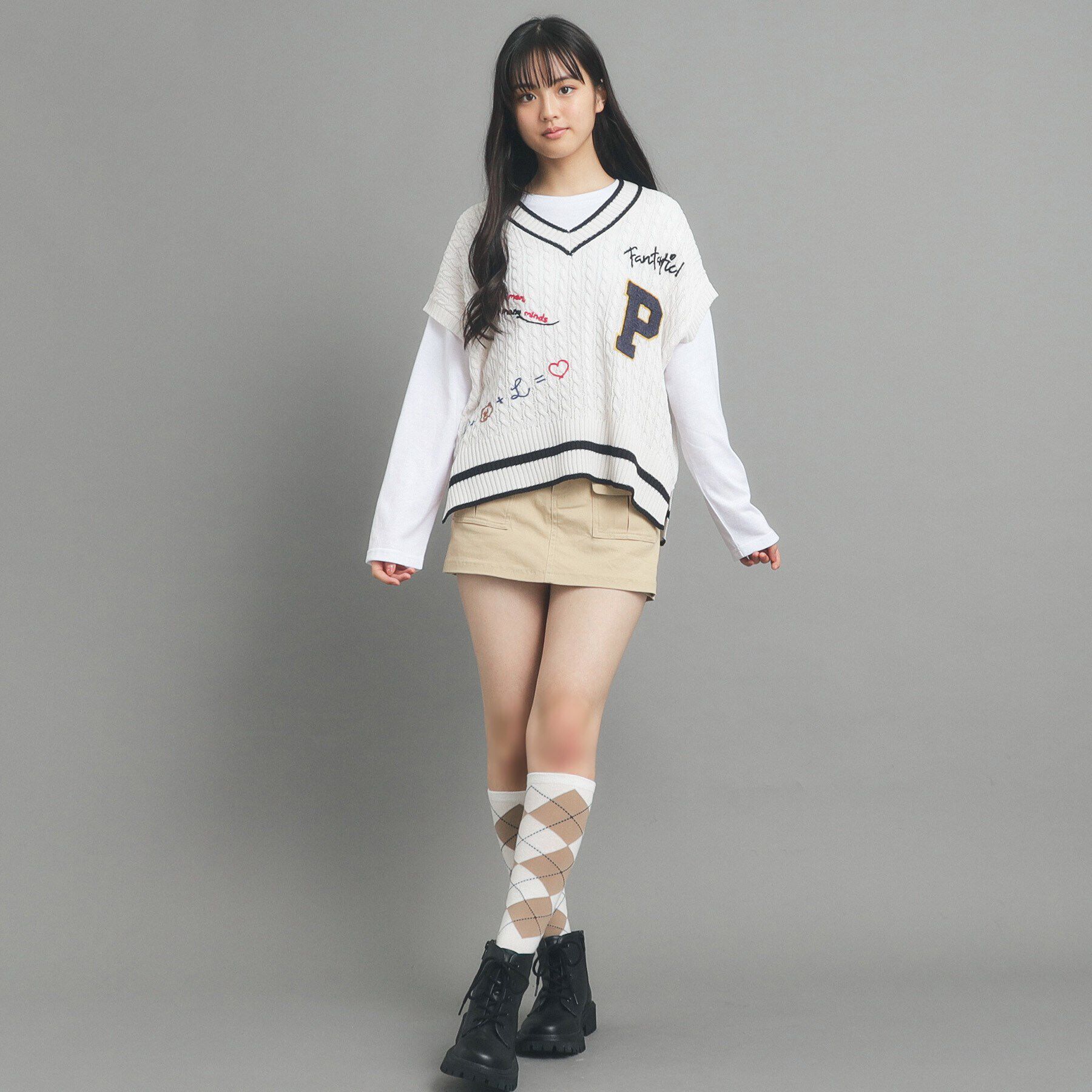 PINK-latte「プレッピーニットベスト」|ベスト・ジレ|