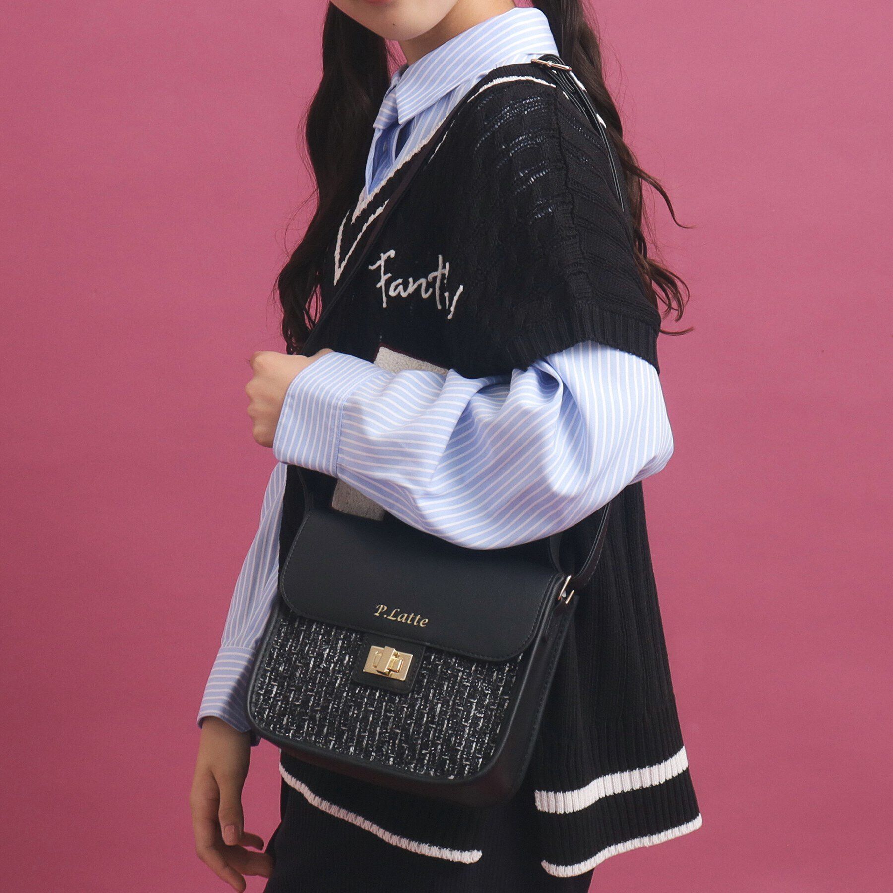 PINK-latte「フラップショルダーバッグ」|ショルダー・メッセンジャー|ブラック(119)