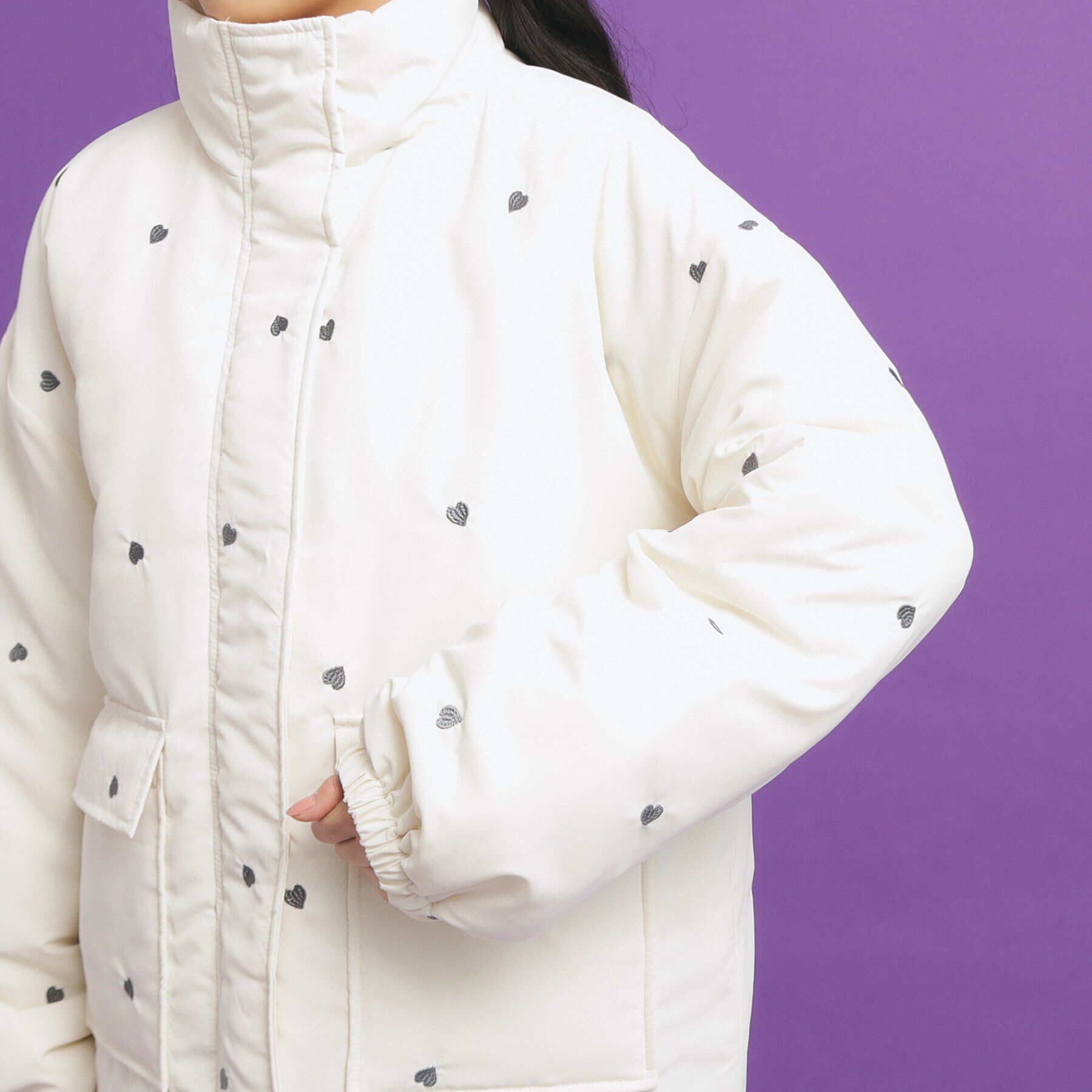 PINK-latte「ハート刺繍中綿ブルゾン」|ブルゾン・スタジャン|