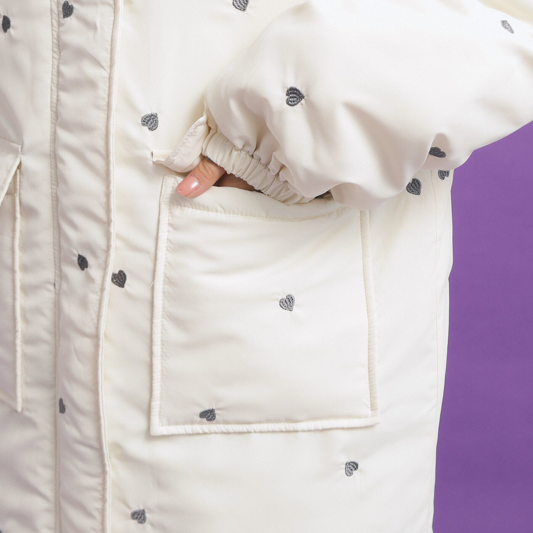 PINK-latte「ハート刺繍中綿ブルゾン」|ブルゾン・スタジャン|