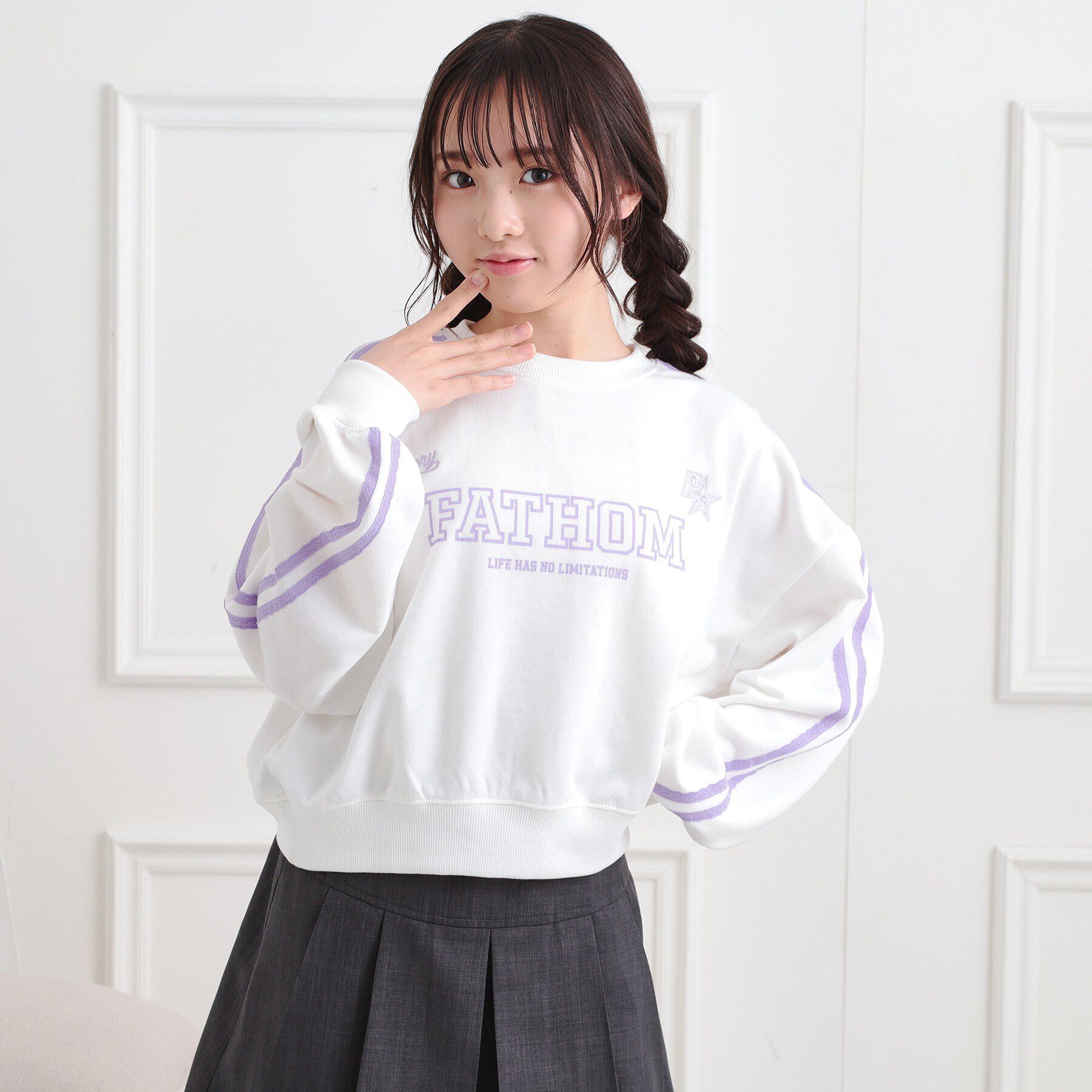 PINK-latte「ミニ裏レースライン短丈プルオーバー」|Tシャツ・カットソー|オフホワイト(003