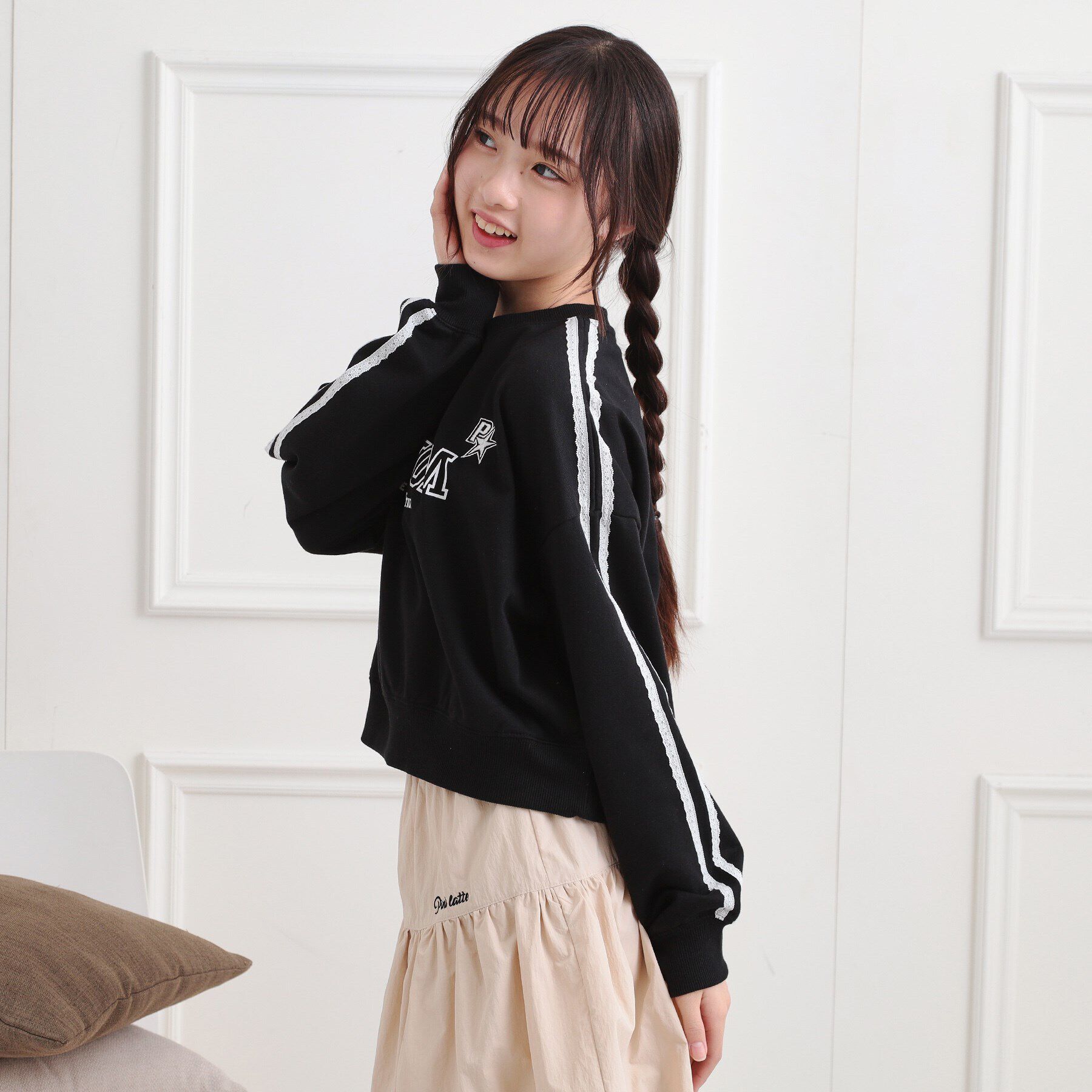 PINK-latte「ミニ裏レースライン短丈プルオーバー」|Tシャツ・カットソー|