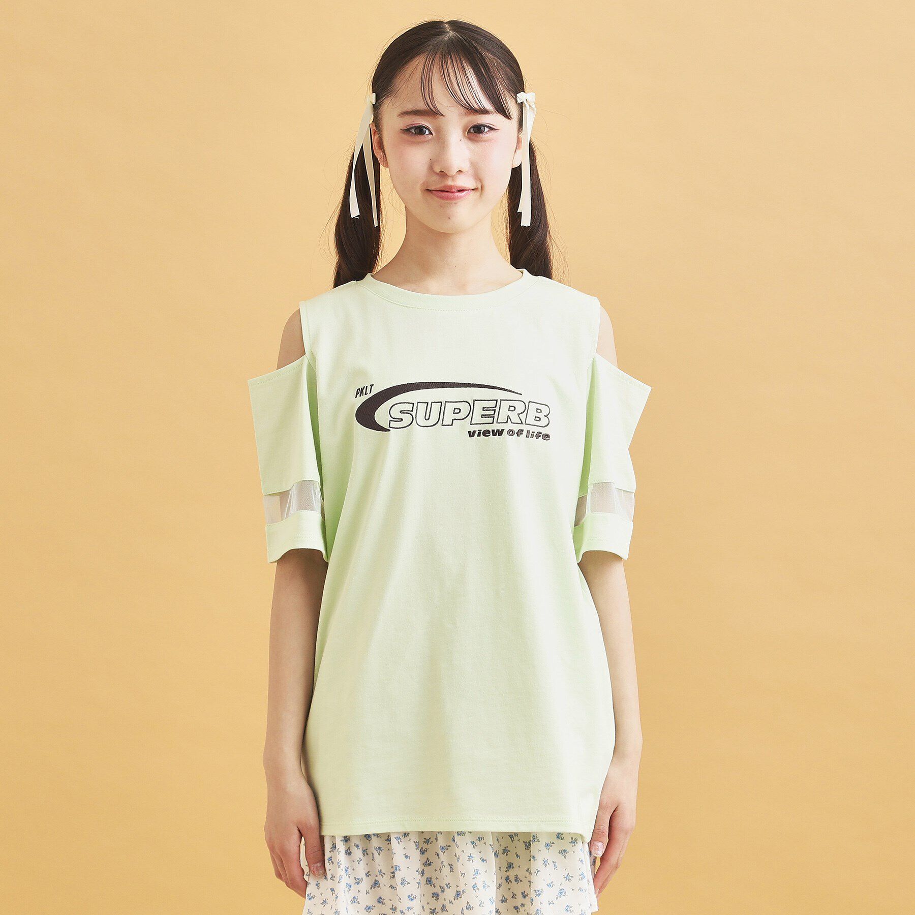 PINK-latte「チュール切替肩あきTシャツ」|Tシャツ・カットソー|