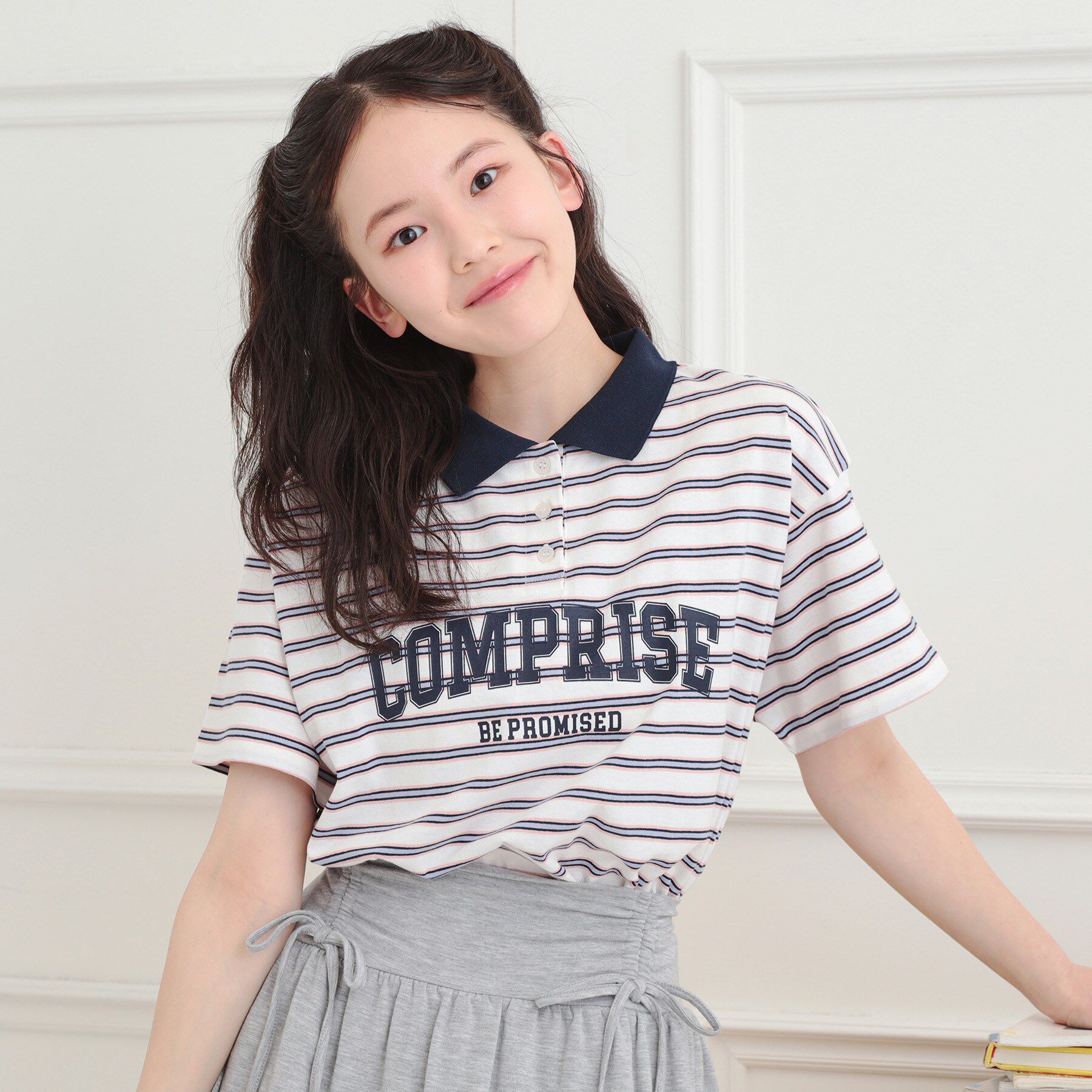 PINK-latte「ラガーシャツTシャツ」|Tシャツ・カットソー|オフホワイト(203