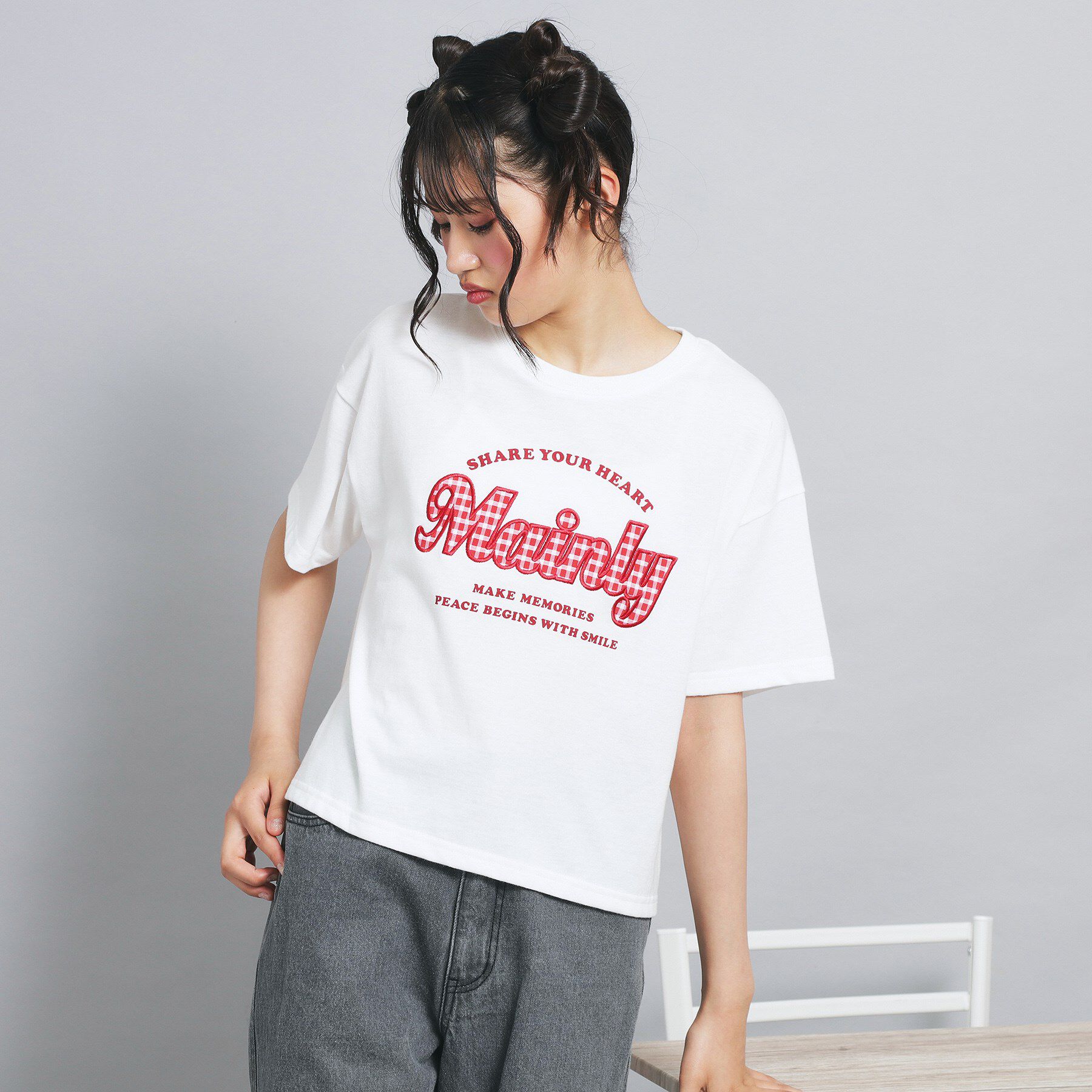 PINK-latte「ギンガムアップリケTシャツ」|Tシャツ・カットソー|