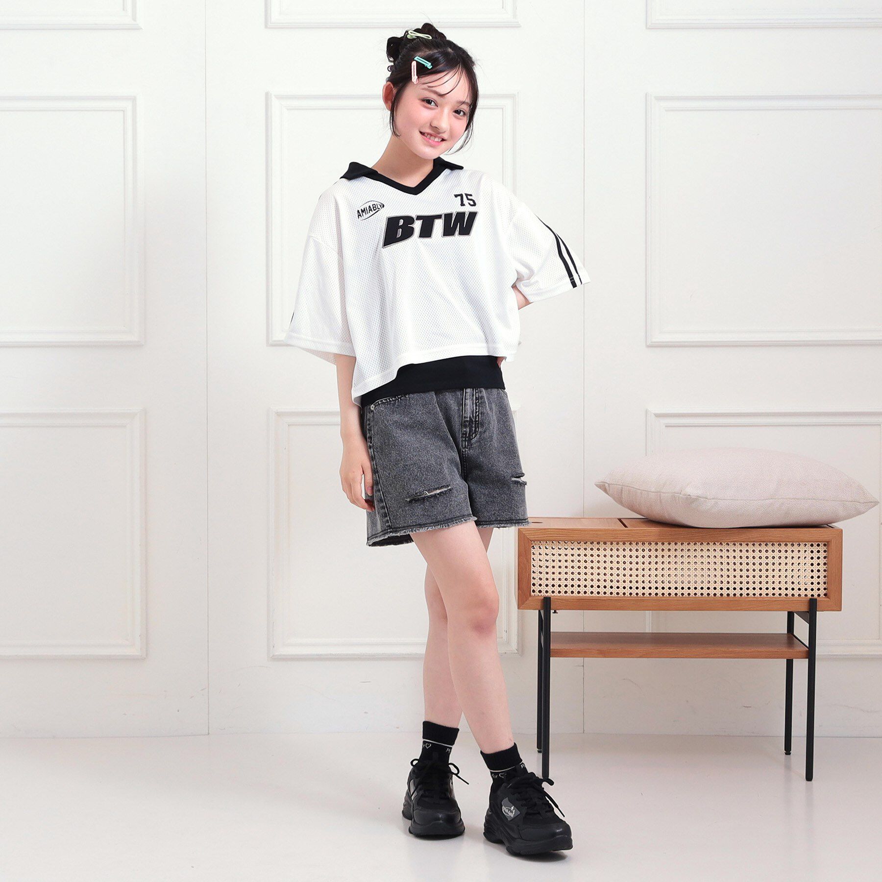 PINK-latte「ダメージショートパンツ」|キュロット|