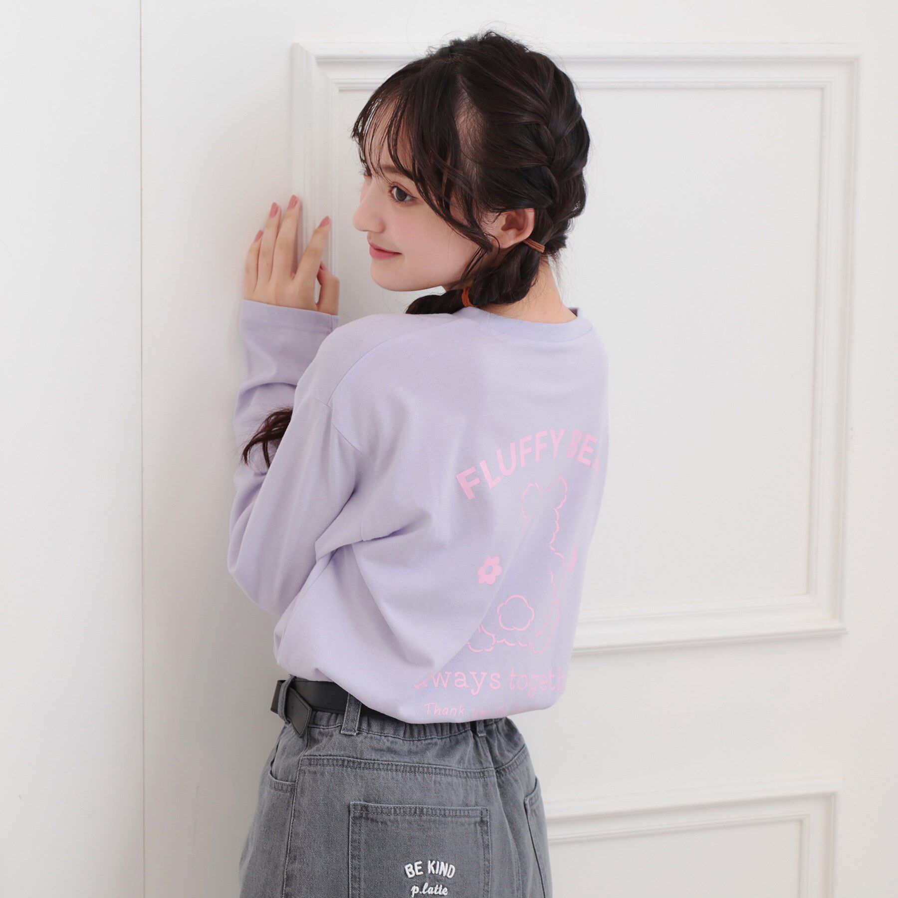 PINK-latte「くまちゃんビッグロンT」|Tシャツ・カットソー|ラベンダー(080)