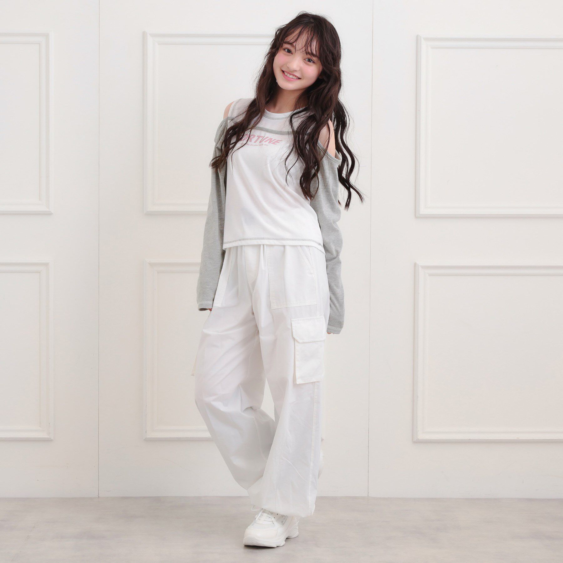 PINK-latte「レイヤード風肩あきロンT」|Tシャツ・カットソー|