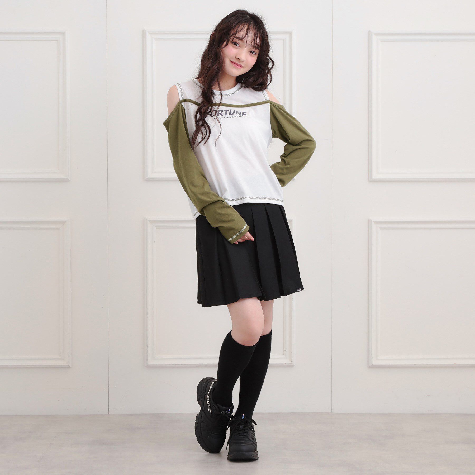 PINK-latte「レイヤード風肩あきロンT」|Tシャツ・カットソー|