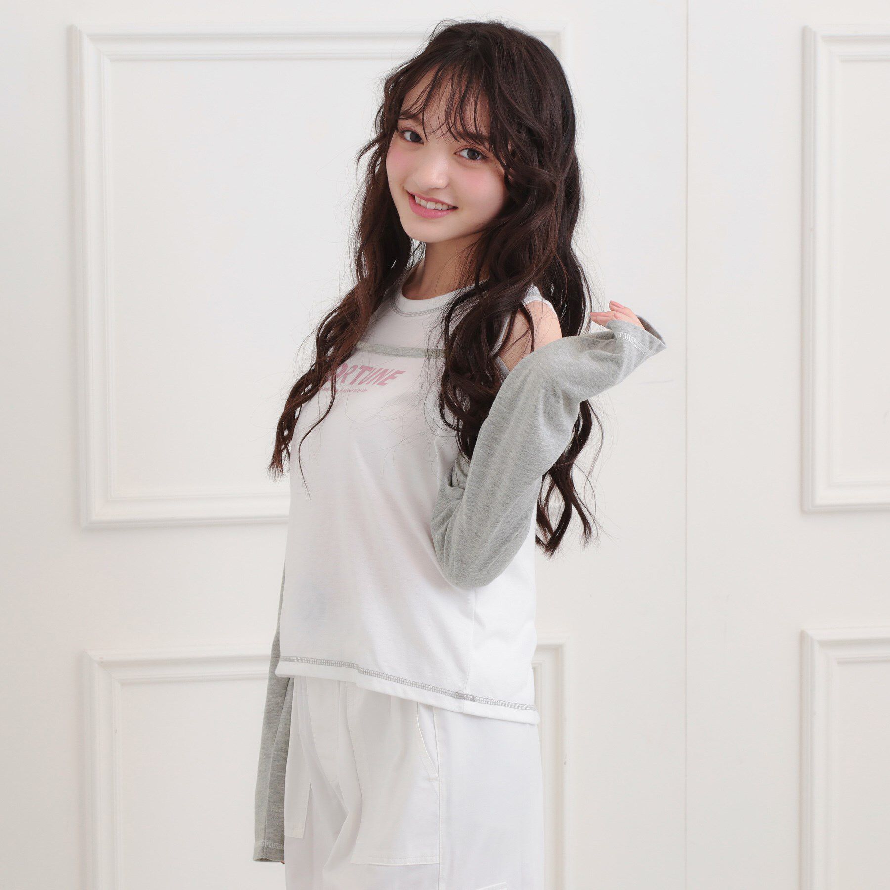 PINK-latte「レイヤード風肩あきロンT」|Tシャツ・カットソー|