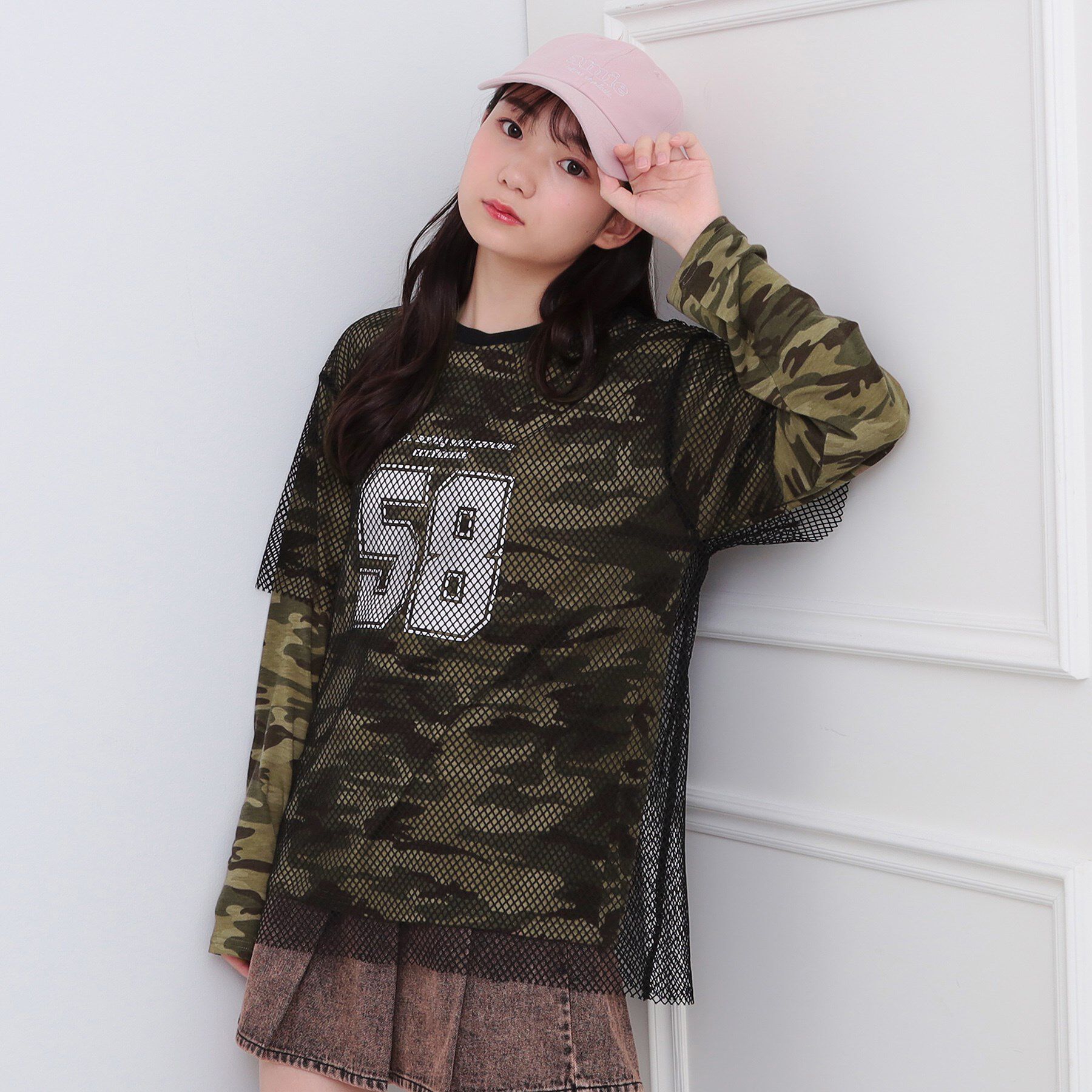 PINK-latte「メッシュレイヤード風ロングT」|Tシャツ・カットソー|