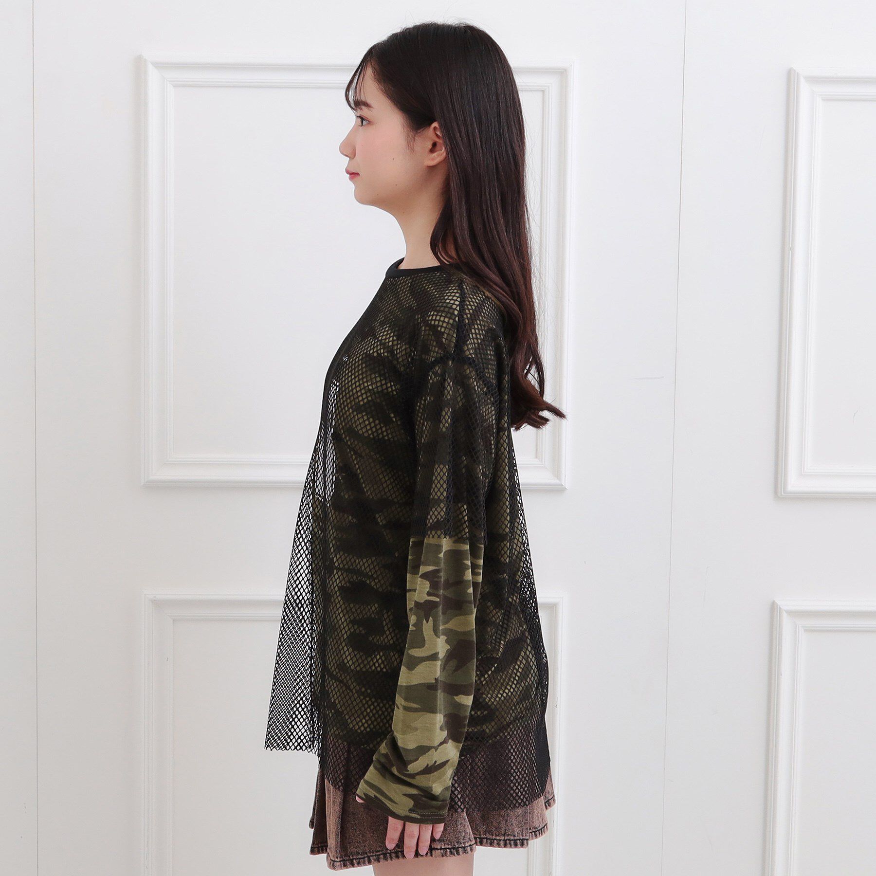 PINK-latte「メッシュレイヤード風ロングT」|Tシャツ・カットソー|