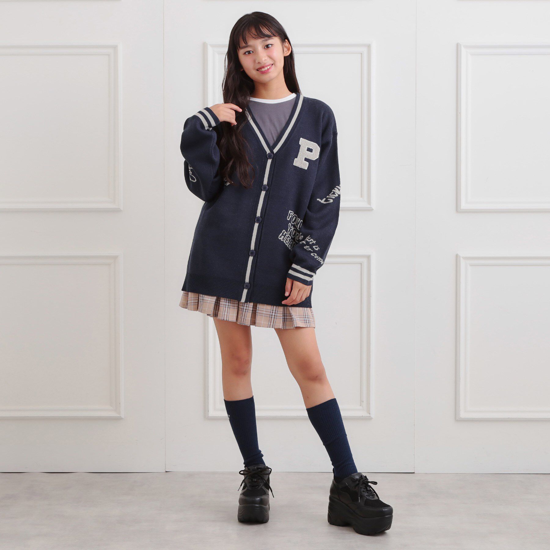 PINK-latte「ラクガキ柄ロングカーディガン」|カーディガン|