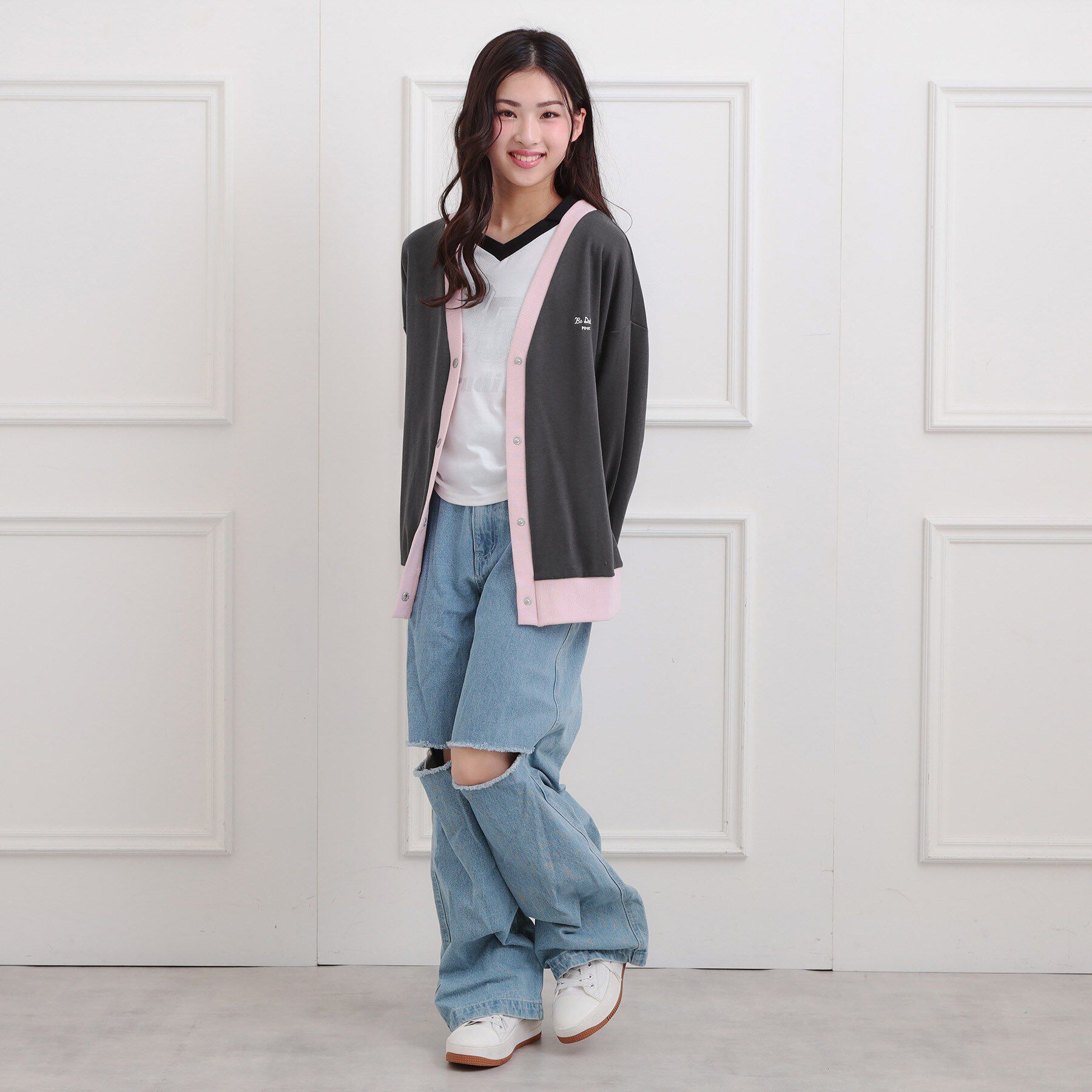 PINK-latte「クマちゃん裏毛カーディガン」|カーディガン|