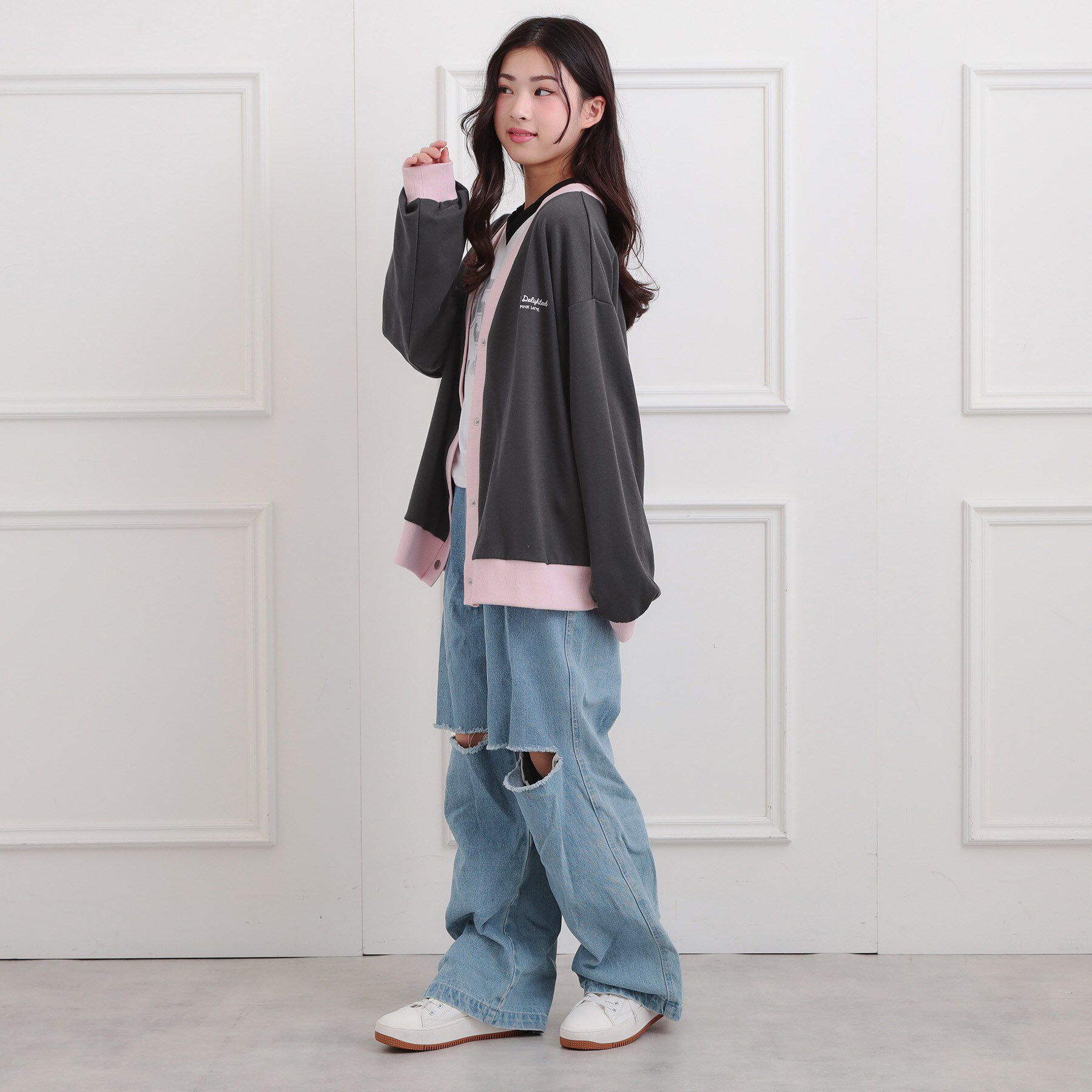 PINK-latte「クマちゃん裏毛カーディガン」|カーディガン|