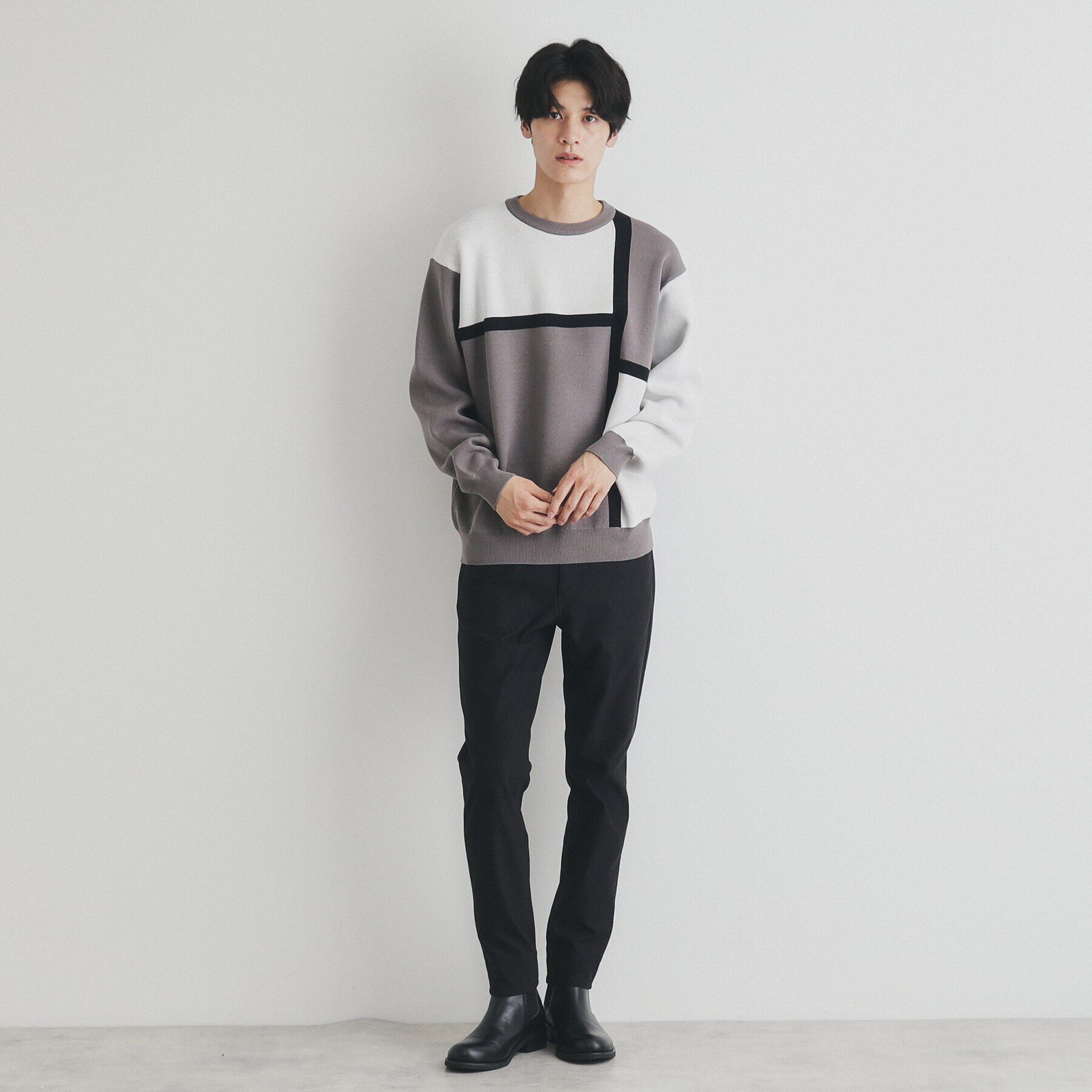 THE SHOP TK「パネルアートブロッキングクルーネックニット」|ニット・セーター|