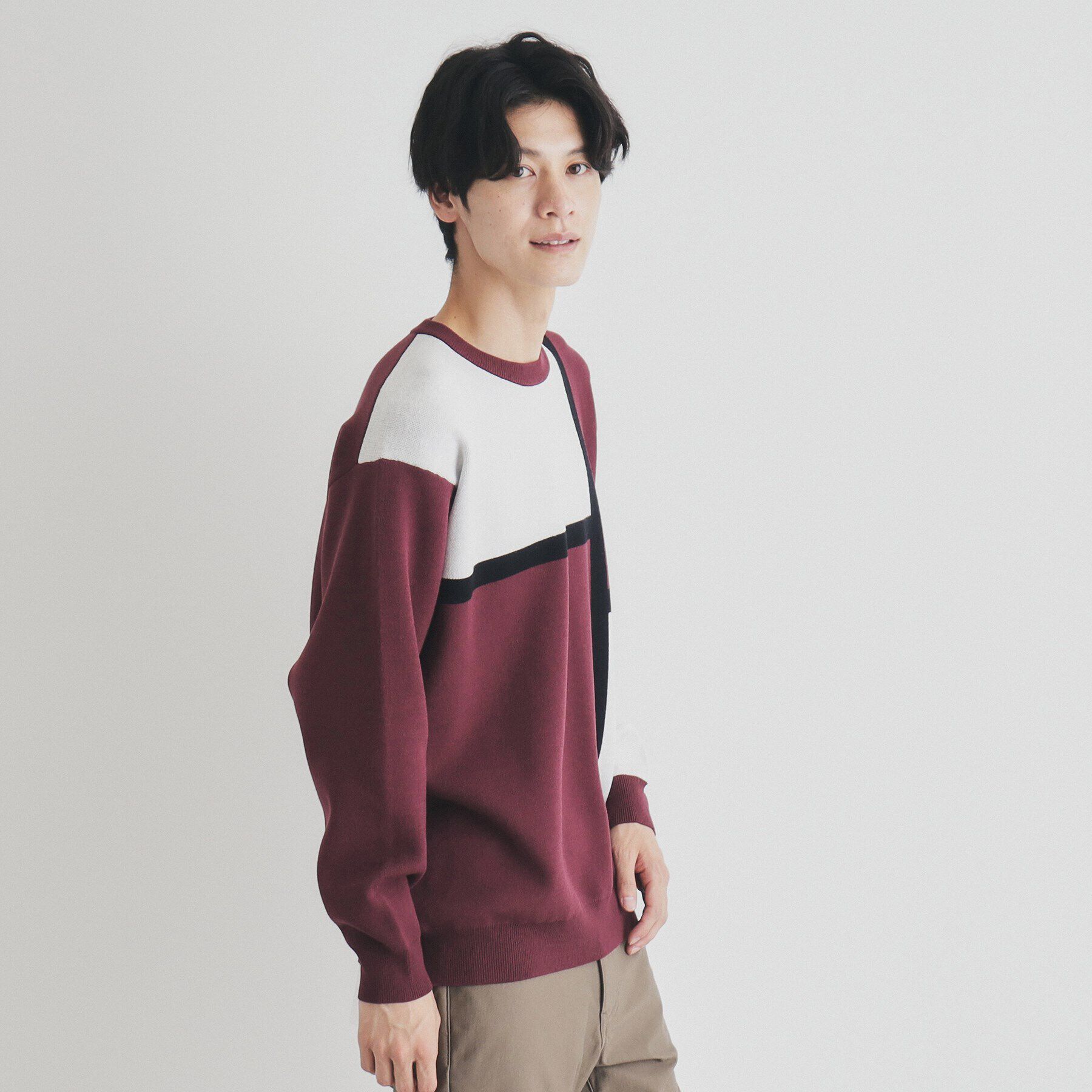 THE SHOP TK「パネルアートブロッキングクルーネックニット」|ニット・セーター|